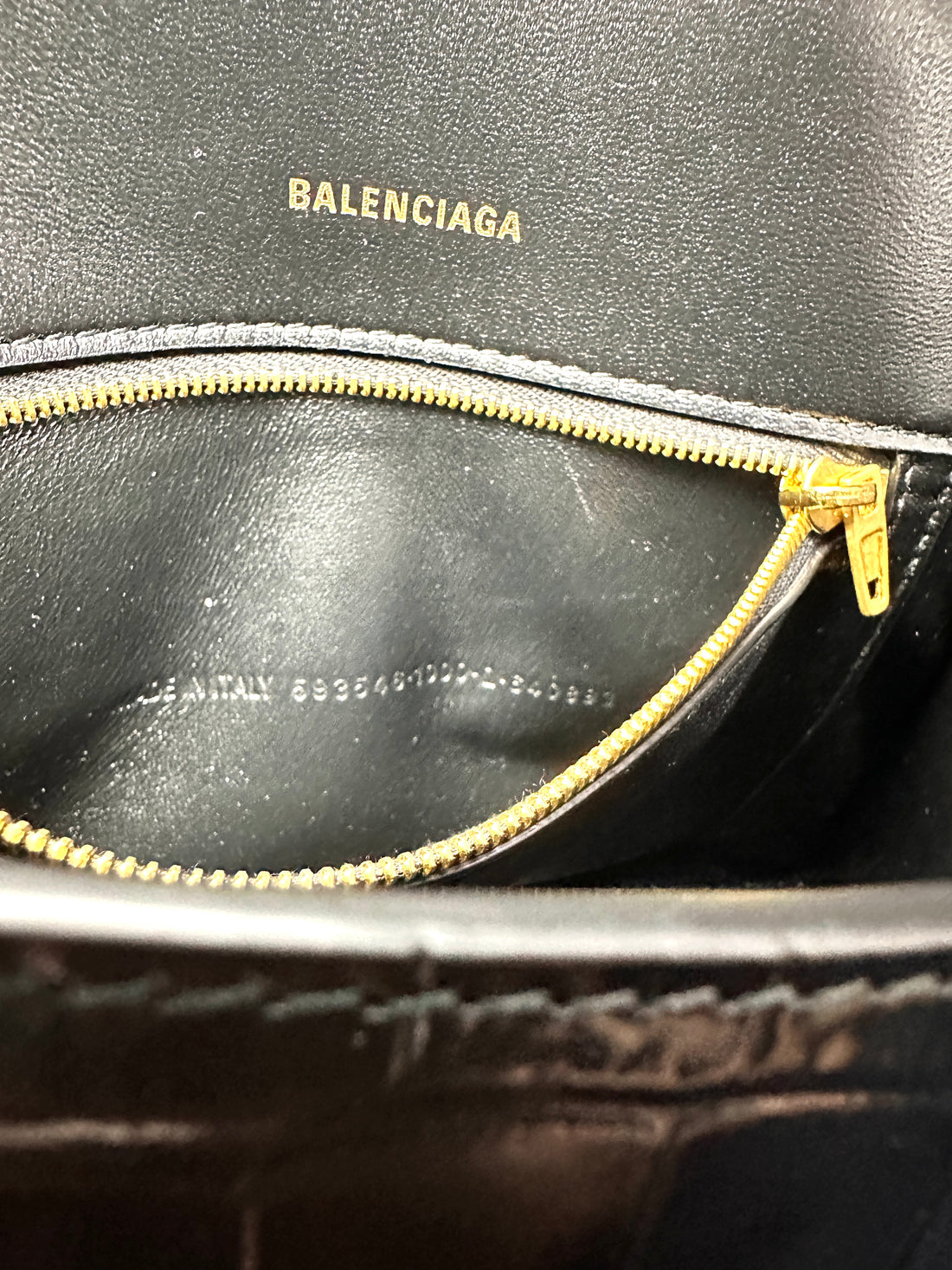 Balenciaga Hourglass Black Croc-Embossed Leather Handle Bag BB74