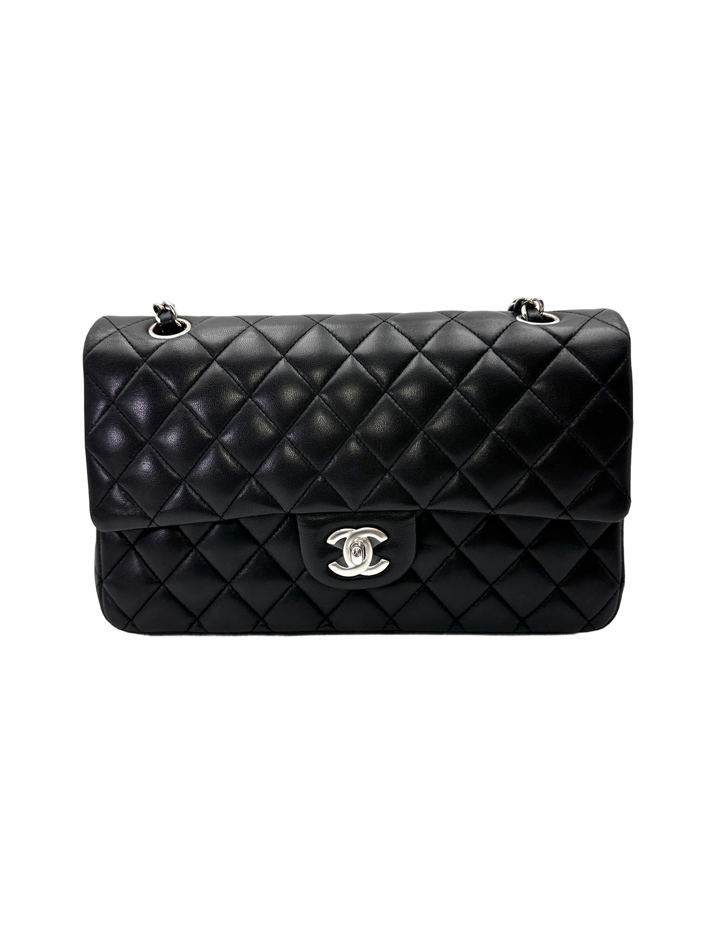 Chanel Classic Flap Black Quilted Lambskin Medium Size Shoulder Bag With Silver Buckle(13***00) CC2143