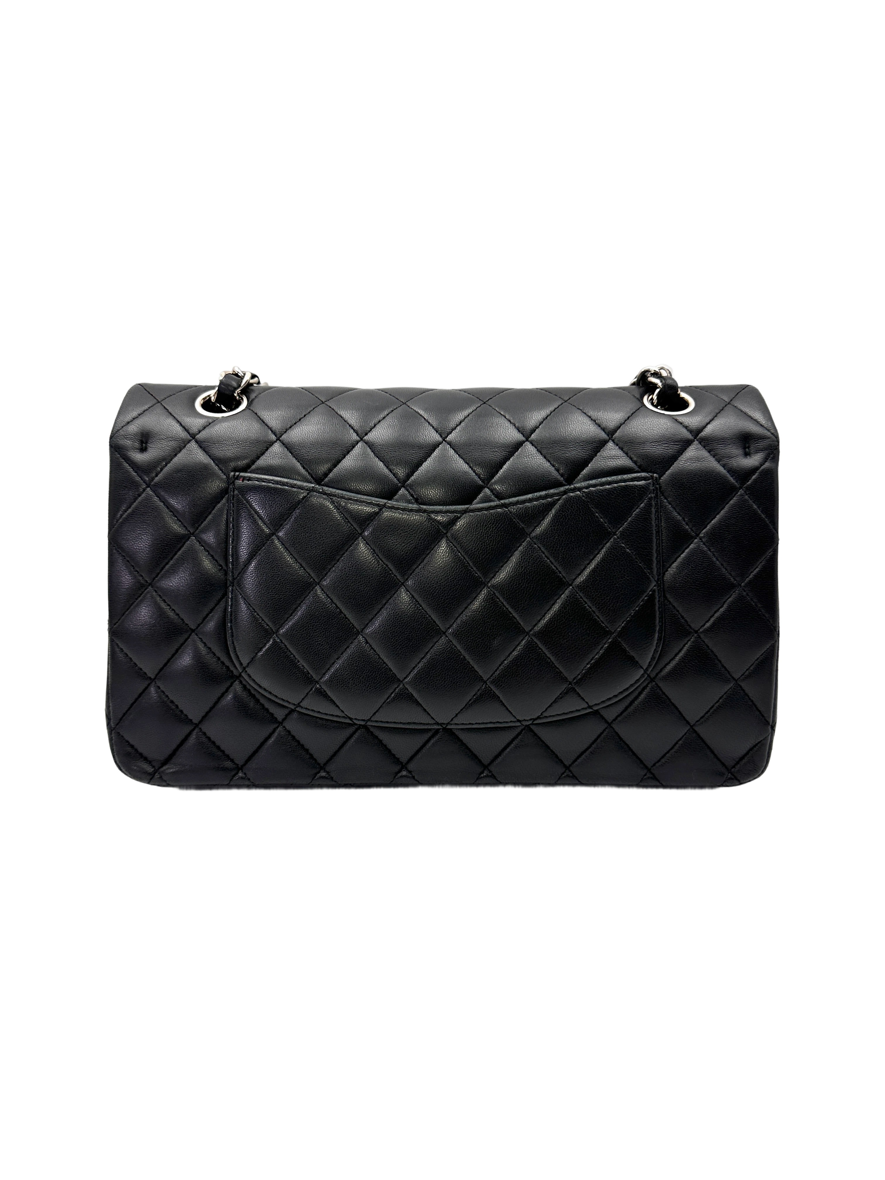Chanel Classic Flap Black Quilted Lambskin Medium Size Shoulder Bag With Silver Buckle(13***00) CC2143
