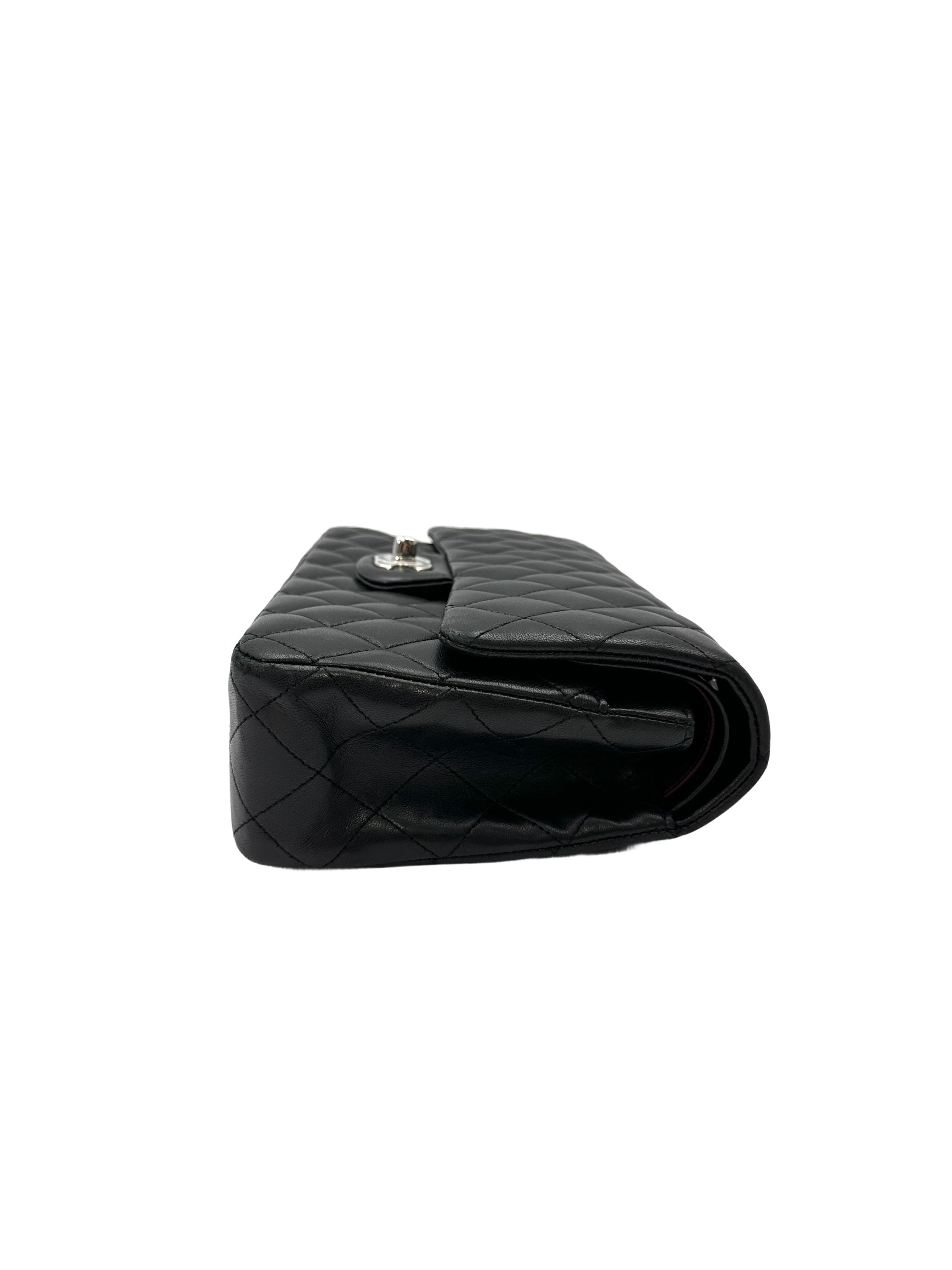 Chanel Classic Flap Black Quilted Lambskin Medium Size Shoulder Bag With Silver Buckle(13***00) CC2143