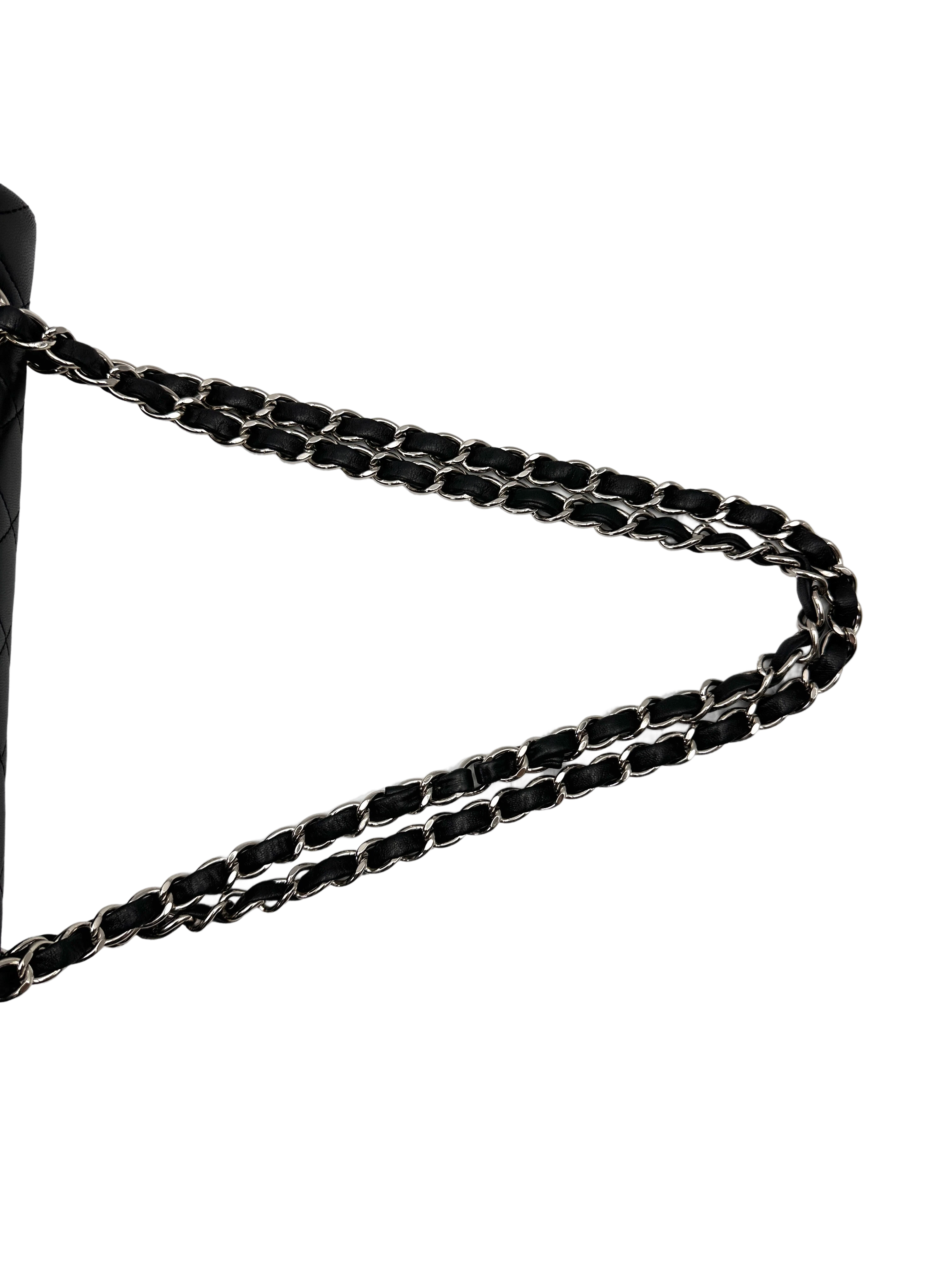 Chanel Classic Flap Black Quilted Lambskin Medium Size Shoulder Bag With Silver Buckle(13***00) CC2143