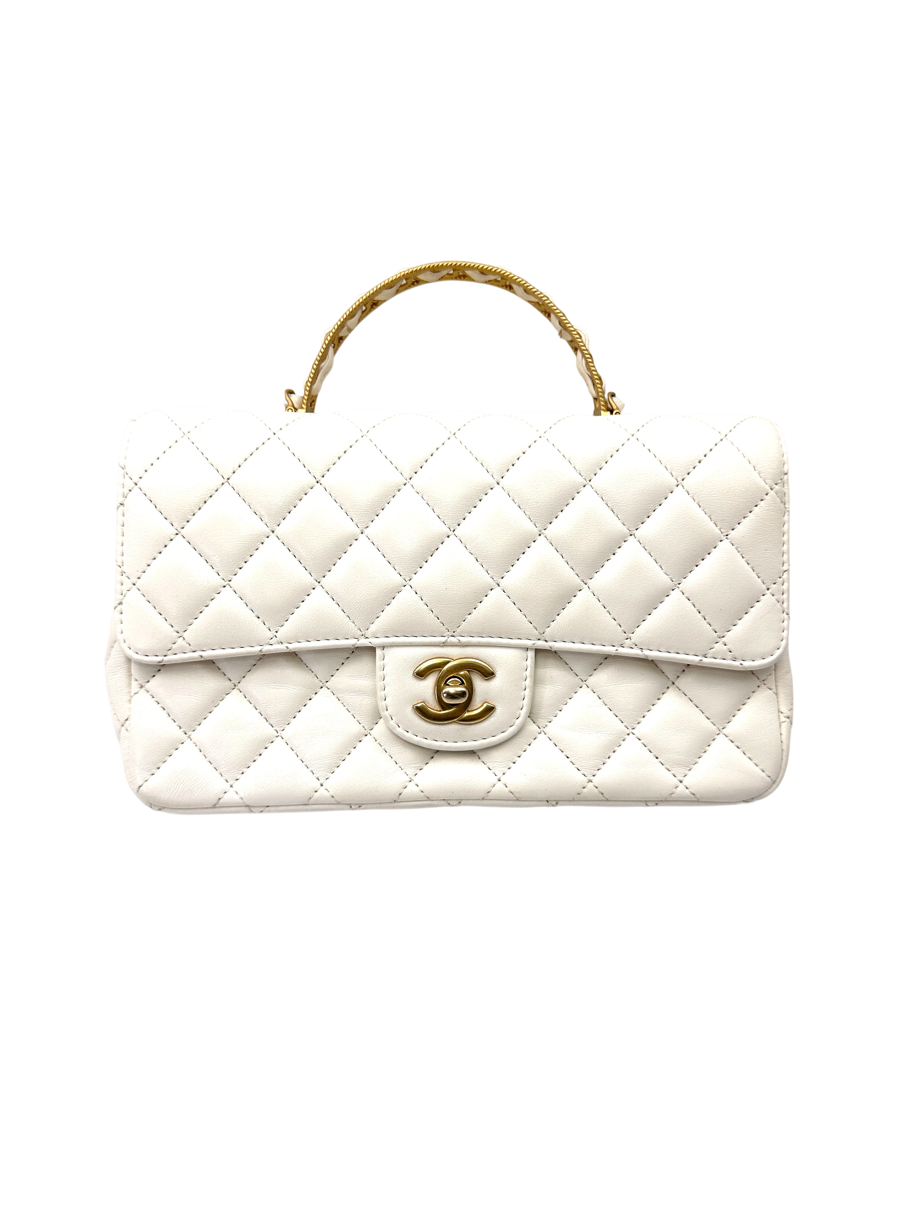 Chanel Classic Flap White Quilted Leather Top Handle Shoulder Bag With Gold Hardware(KX***67) CC2144