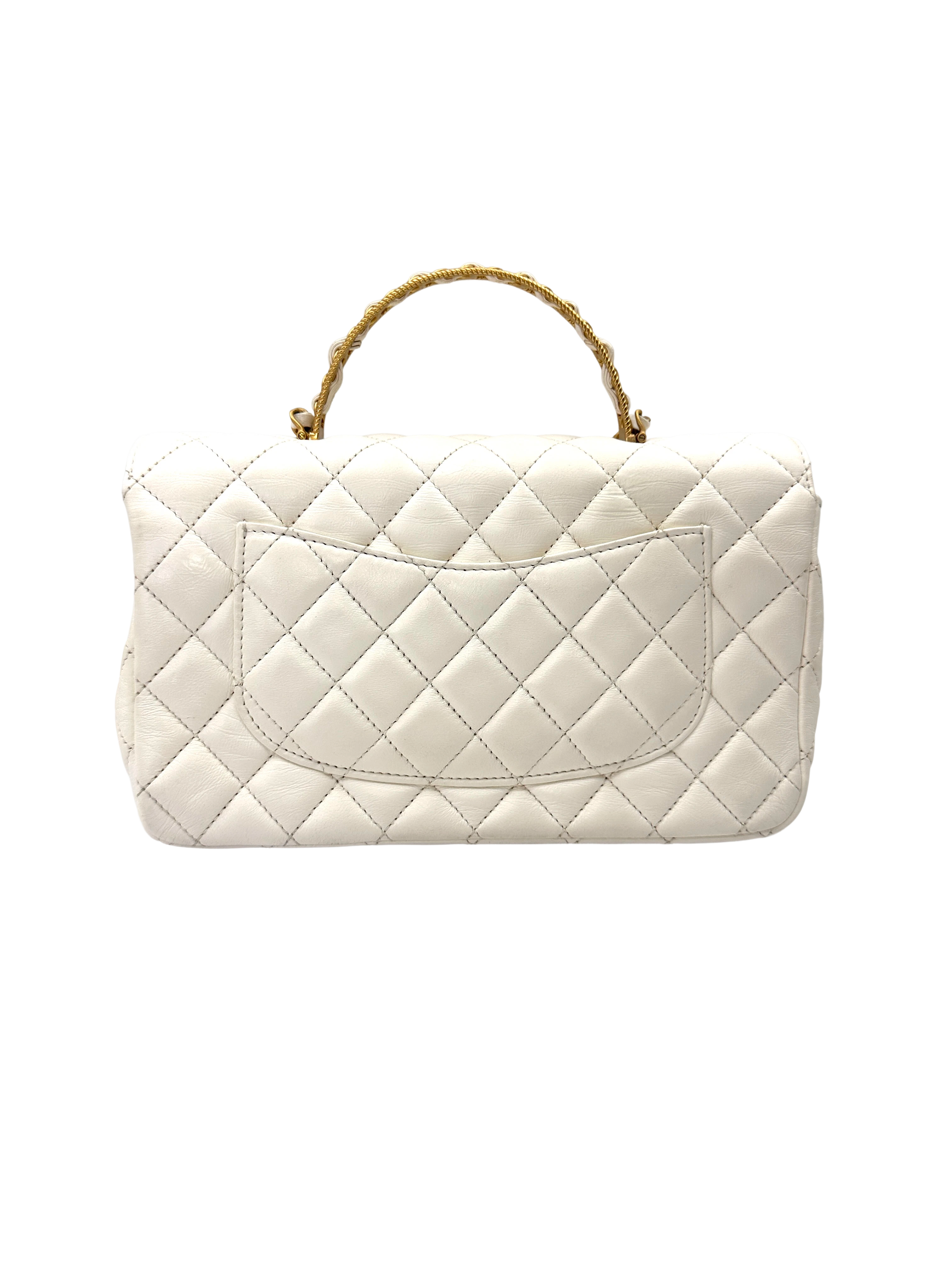 Chanel Classic Flap White Quilted Leather Top Handle Shoulder Bag With Gold Hardware(KX***67) CC2144
