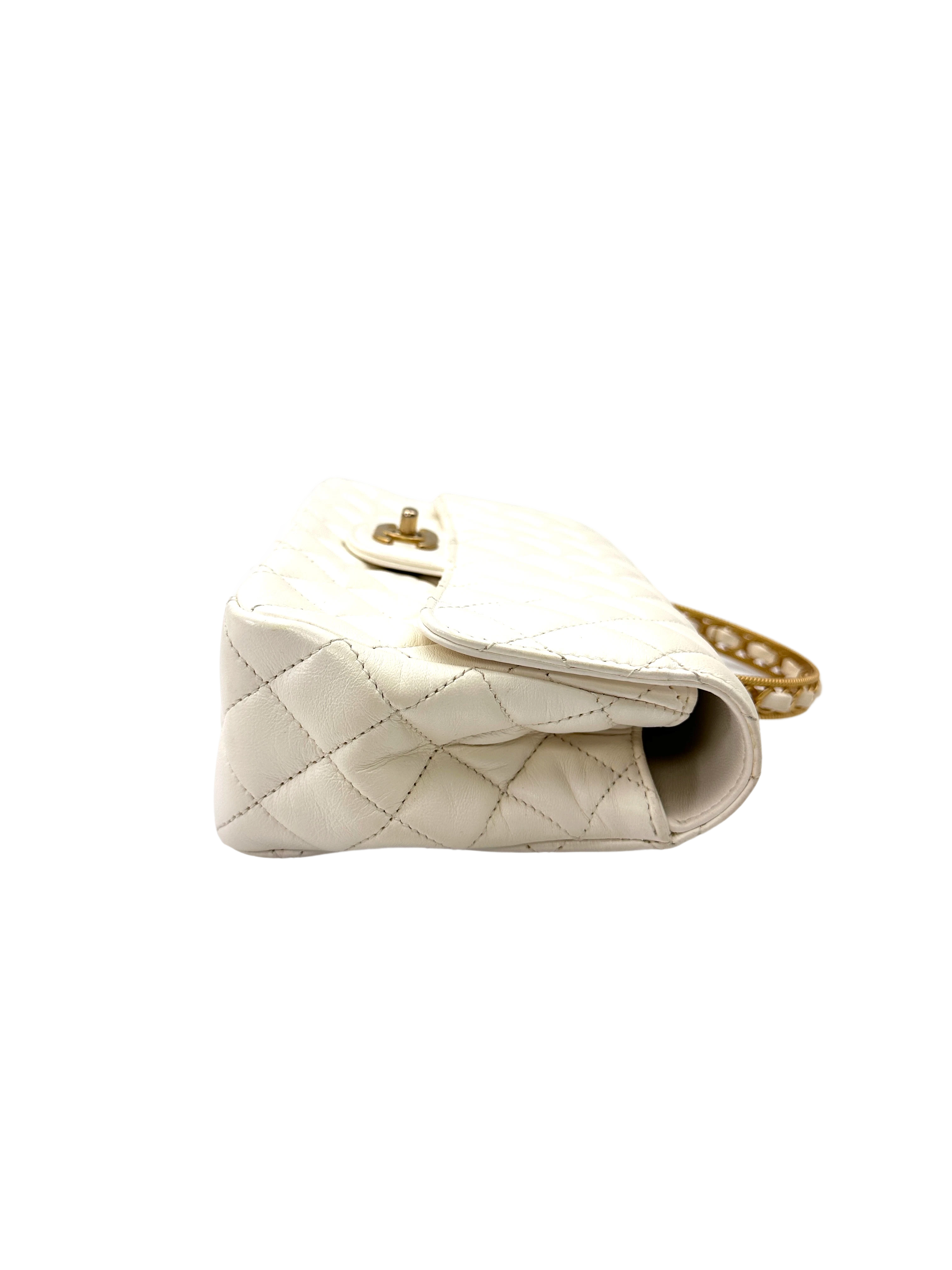 Chanel Classic Flap White Quilted Leather Top Handle Shoulder Bag With Gold Hardware(KX***67) CC2144
