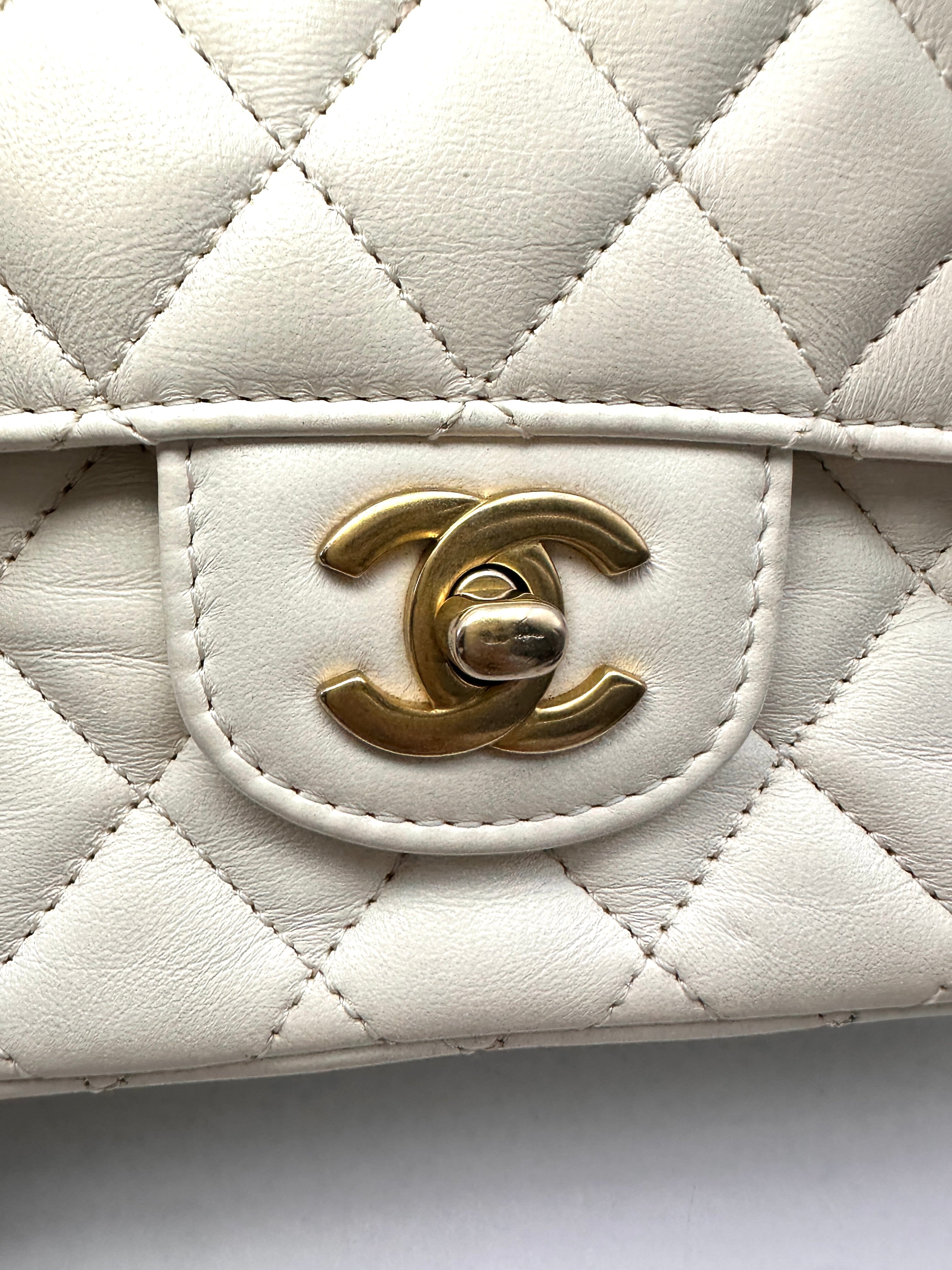 Chanel Classic Flap White Quilted Leather Top Handle Shoulder Bag With Gold Hardware(KX***67) CC2144