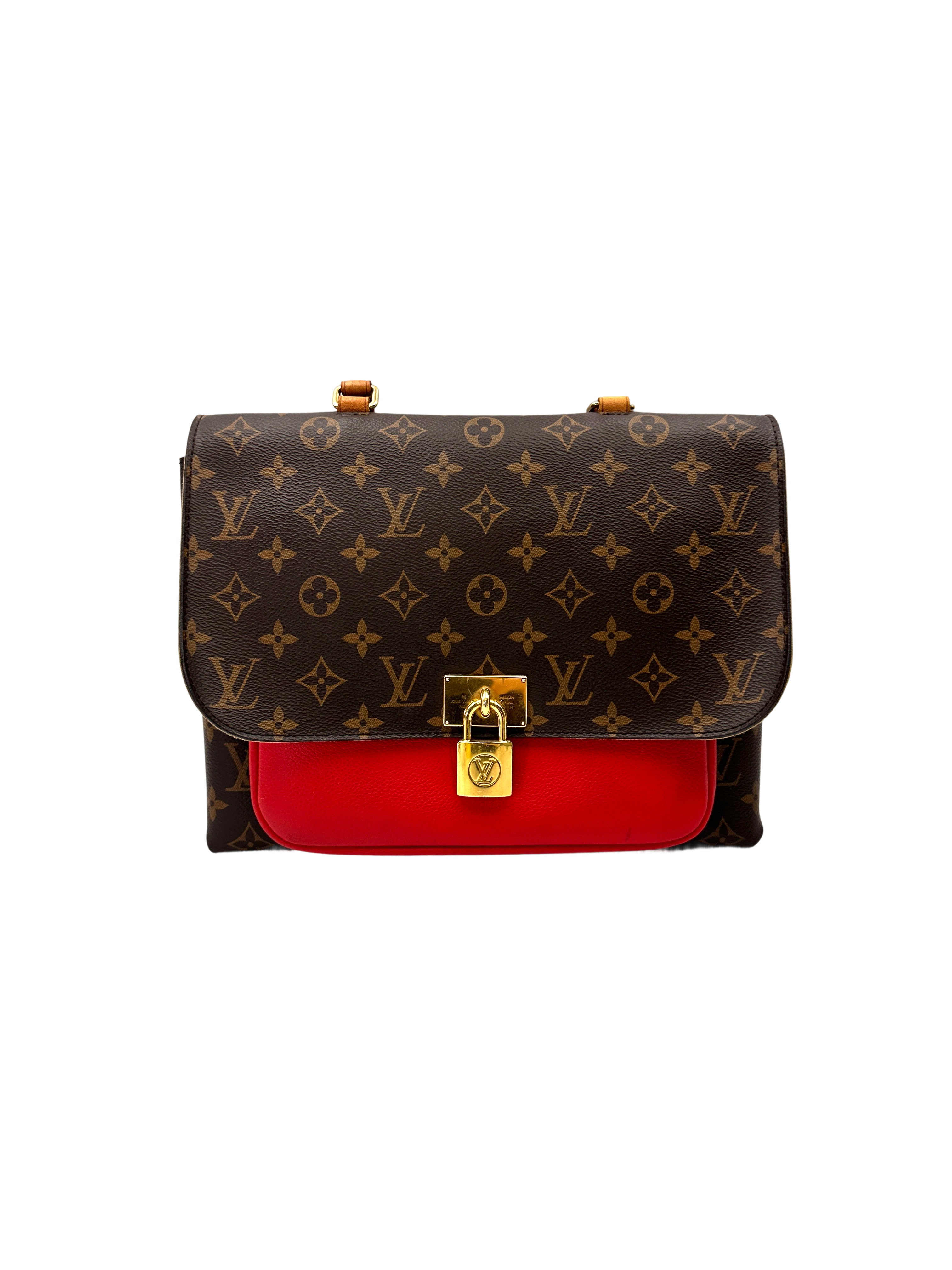Louis Vuitton Marignan Monogram Canvas & Red Leather Handle Bag LV3018