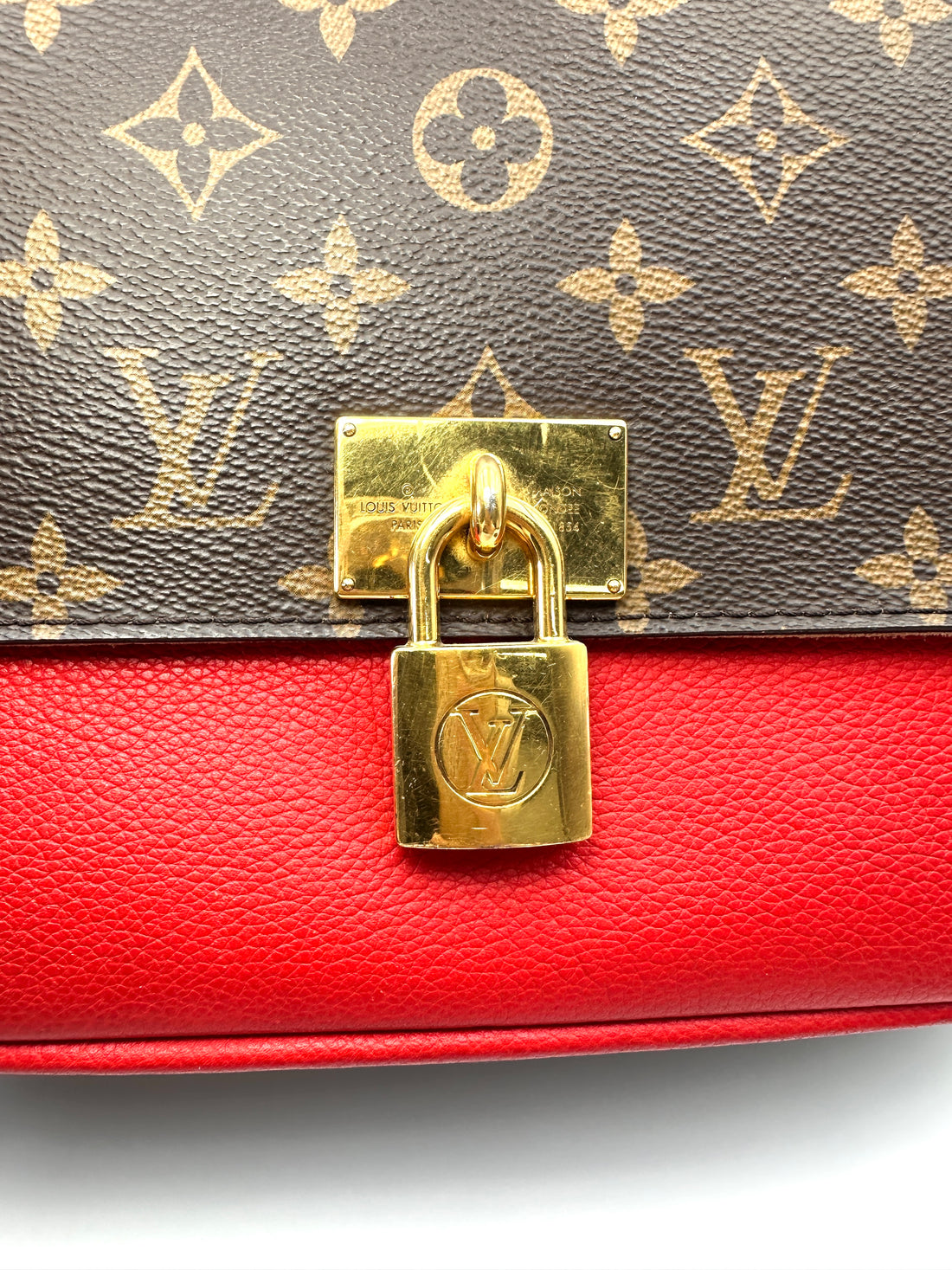Louis Vuitton Marignan Monogram Canvas & Red Leather Handle Bag LV3018