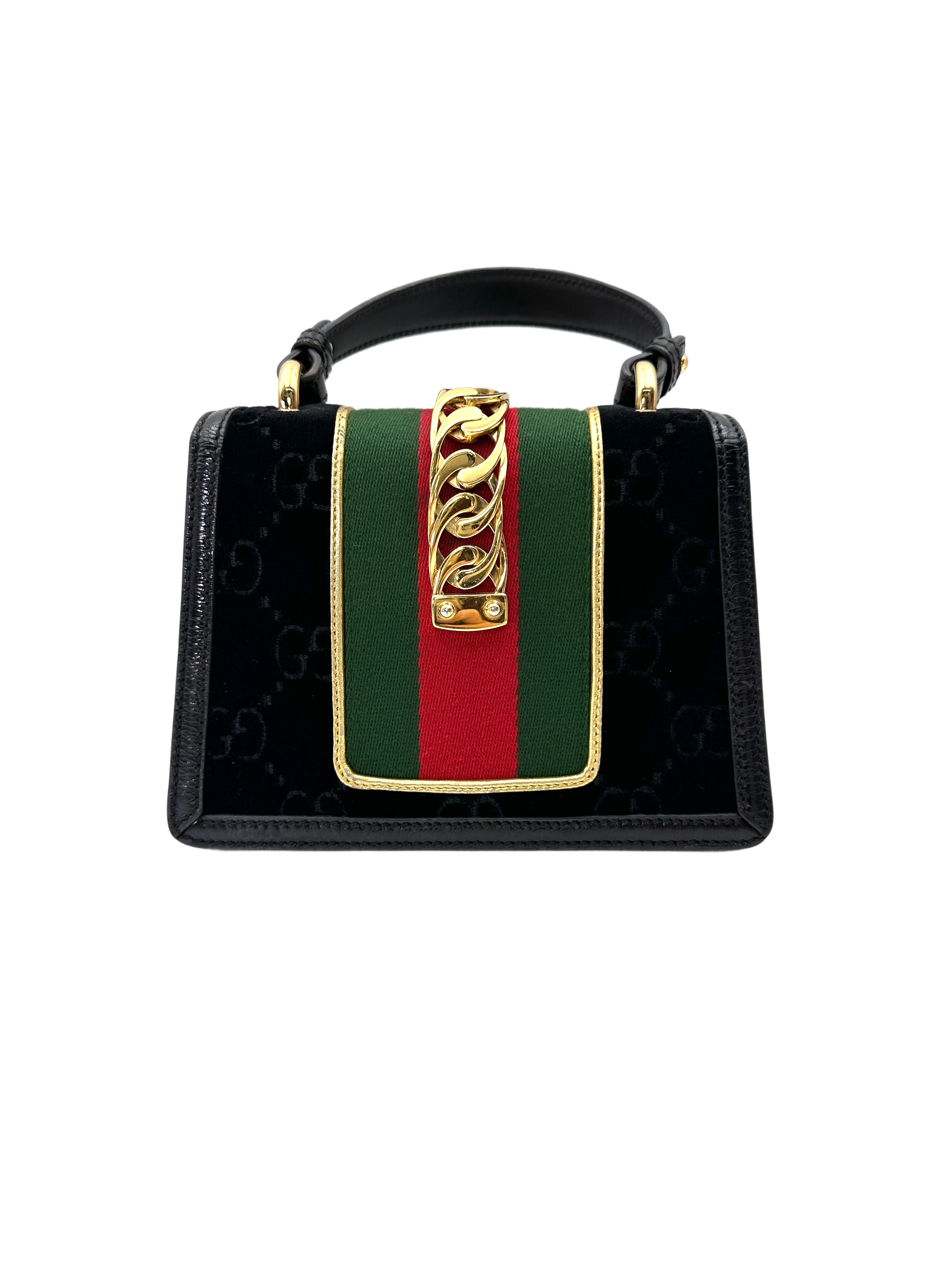 Gucci Sylvie Black Velvet Top Handle Bag GG1306