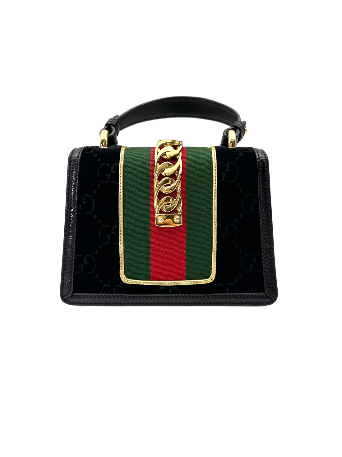 Gucci Sylvie Black Velvet Top Handle Bag GG1306