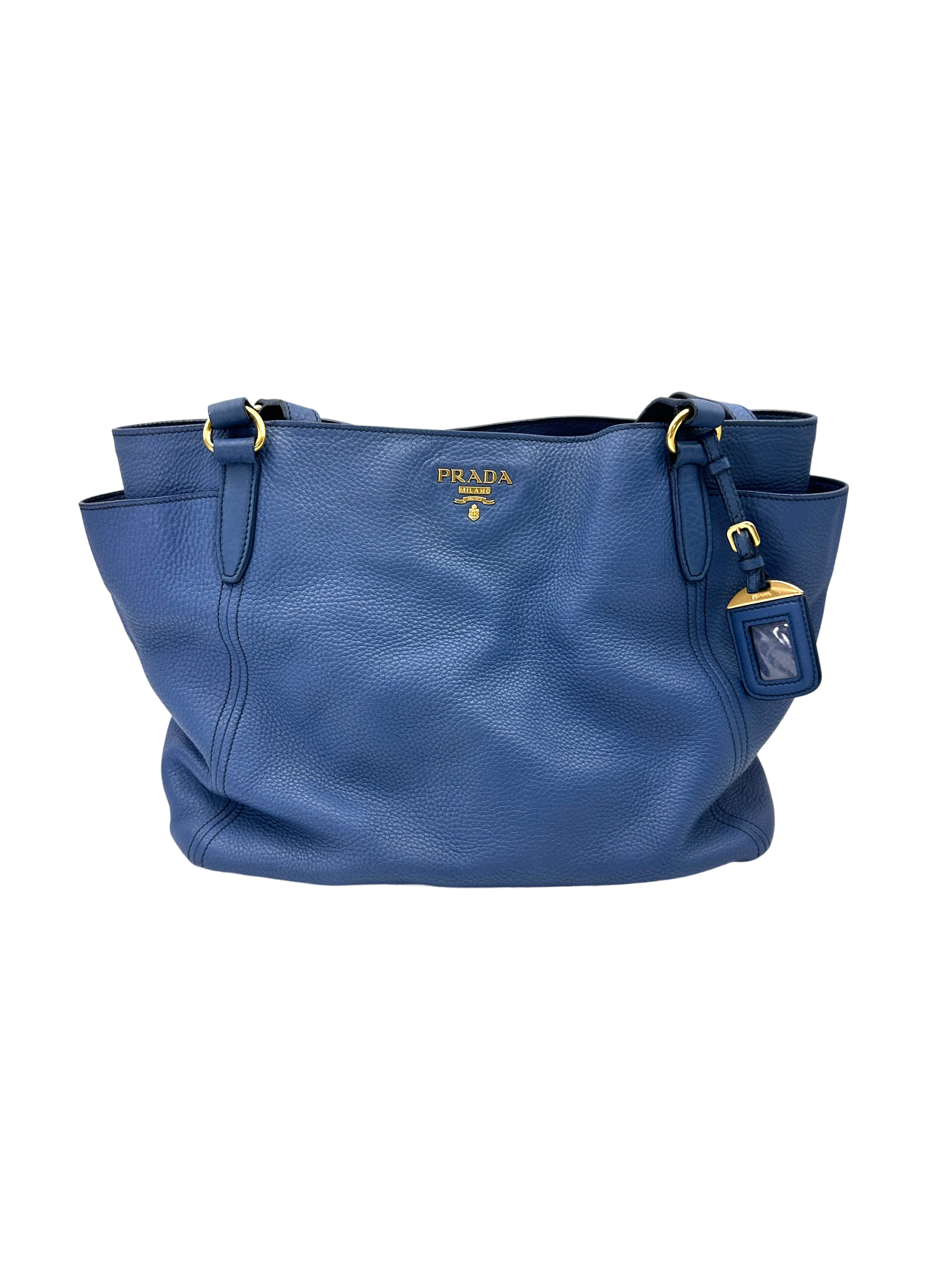Prada Vitello Daino Blue Saffiano Leather Handle Bag PR470