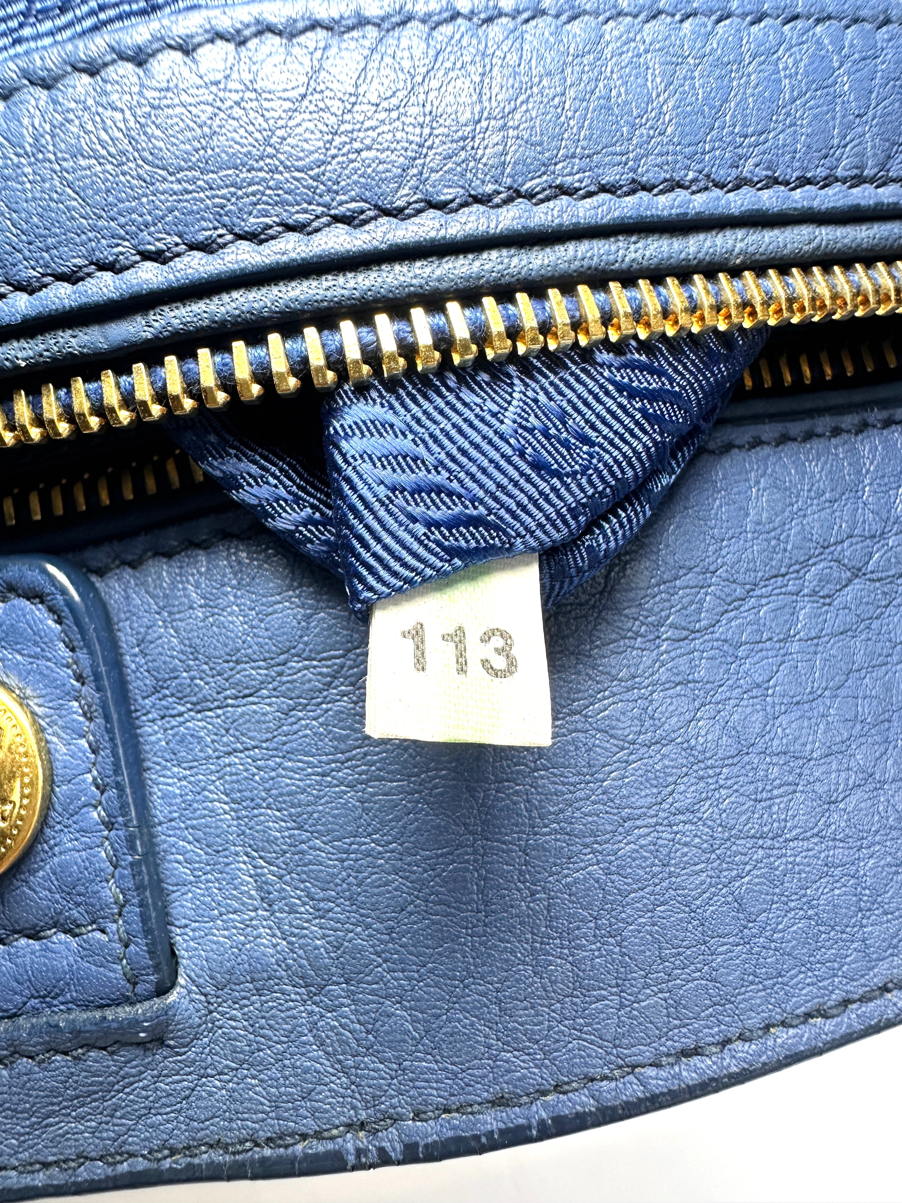 Prada Vitello Daino Blue Saffiano Leather Handle Bag PR470
