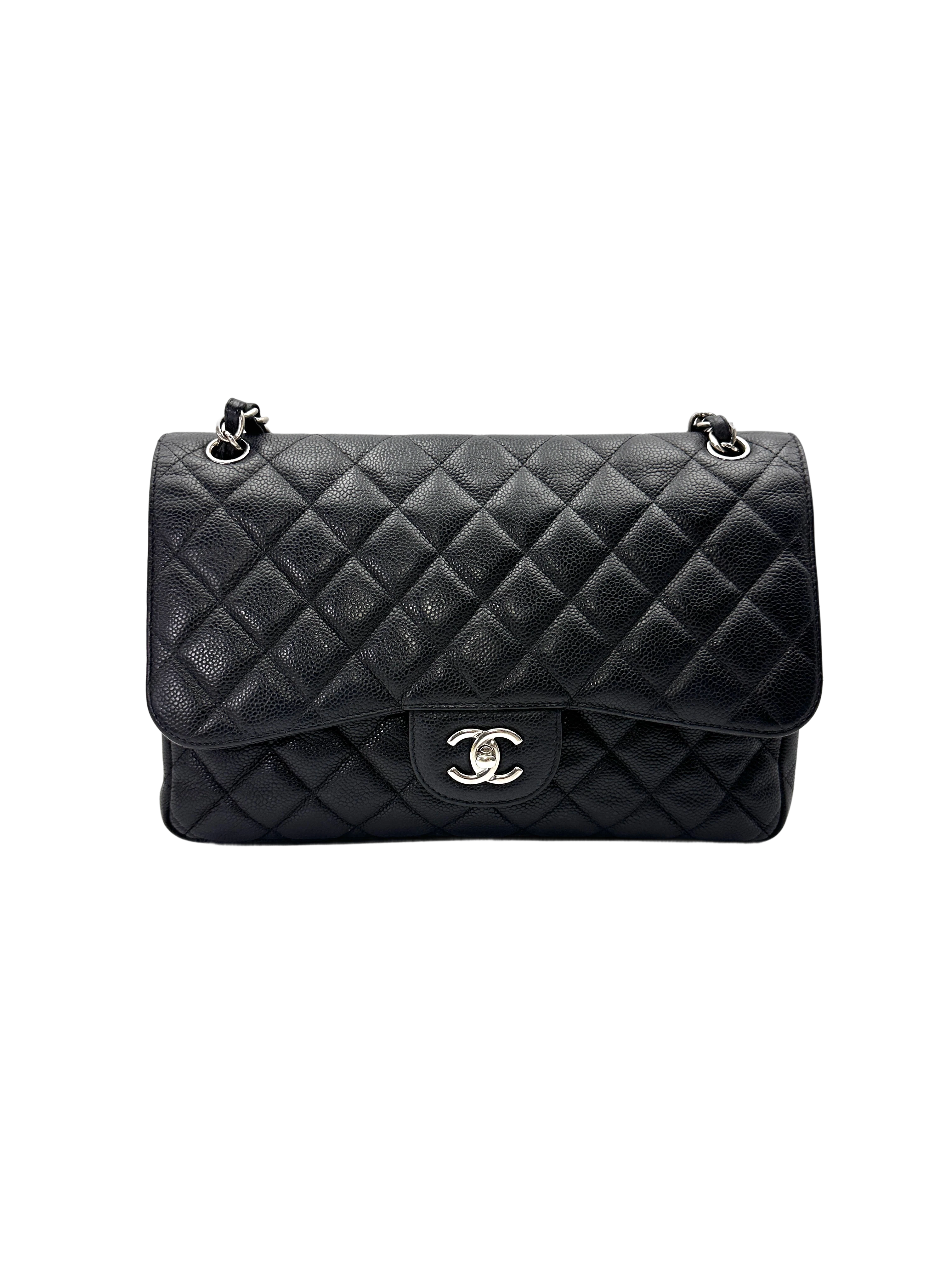 Chanel Classic Flap Black Quilted Leather Jumbo Shoulder Bag With Silver Buckle(17***99) CC2148