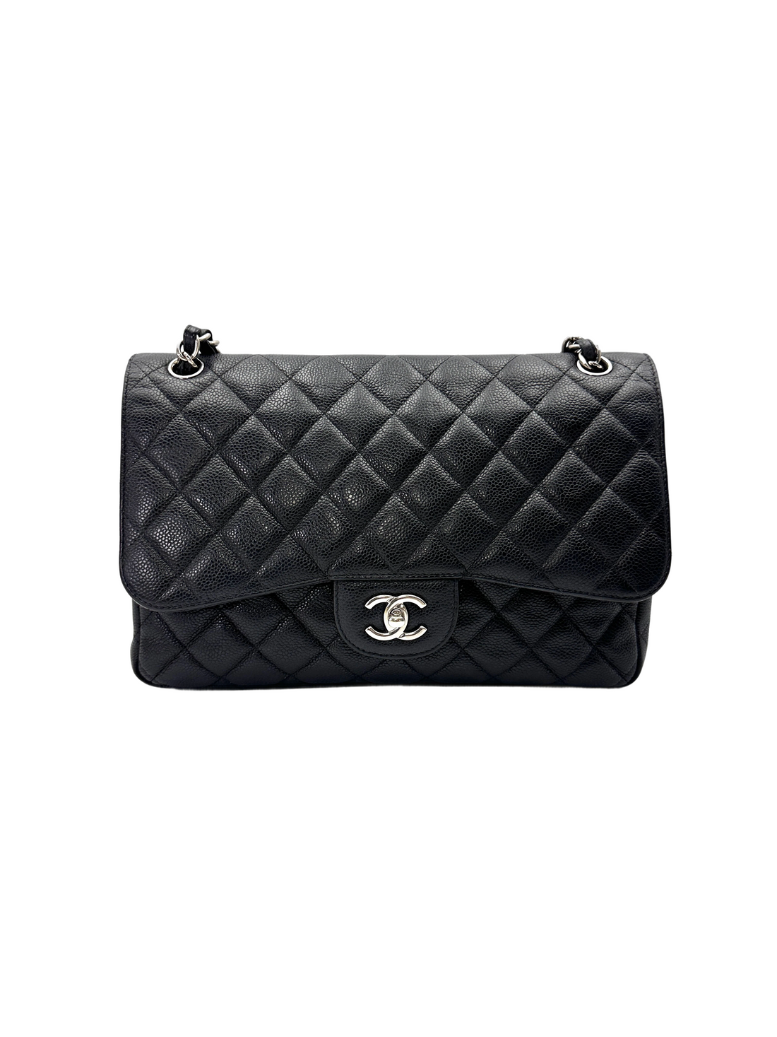 Chanel Classic Flap Black Quilted Leather Jumbo Shoulder Bag With Silver Buckle(17***99) CC2148