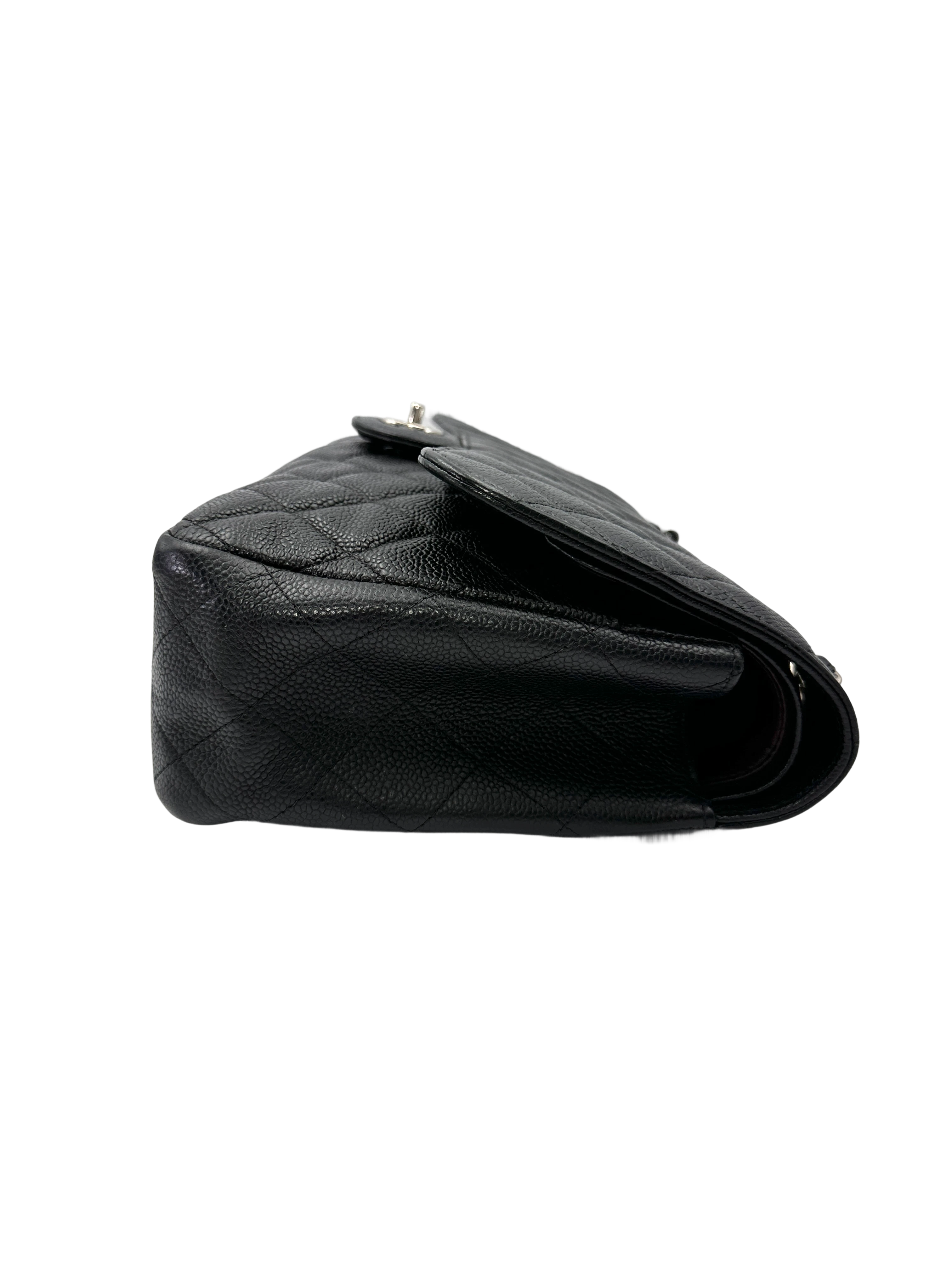 Chanel Classic Flap Black Quilted Leather Jumbo Shoulder Bag With Silver Buckle(17***99) CC2148