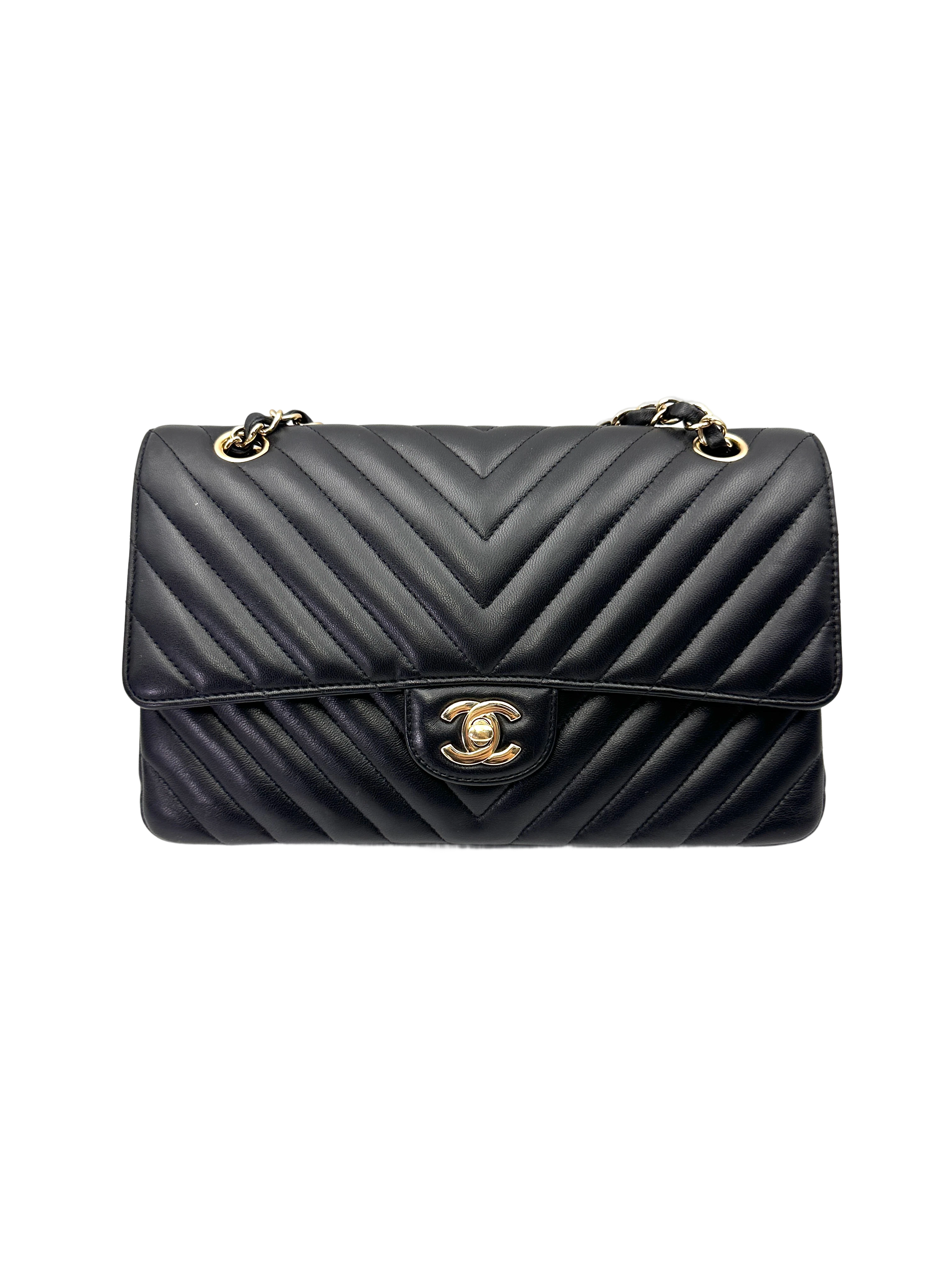Chanel Classic Flap Black Chevron Quilted Leather Shoulder Bag With Gold Buckle(24***97) CC2145