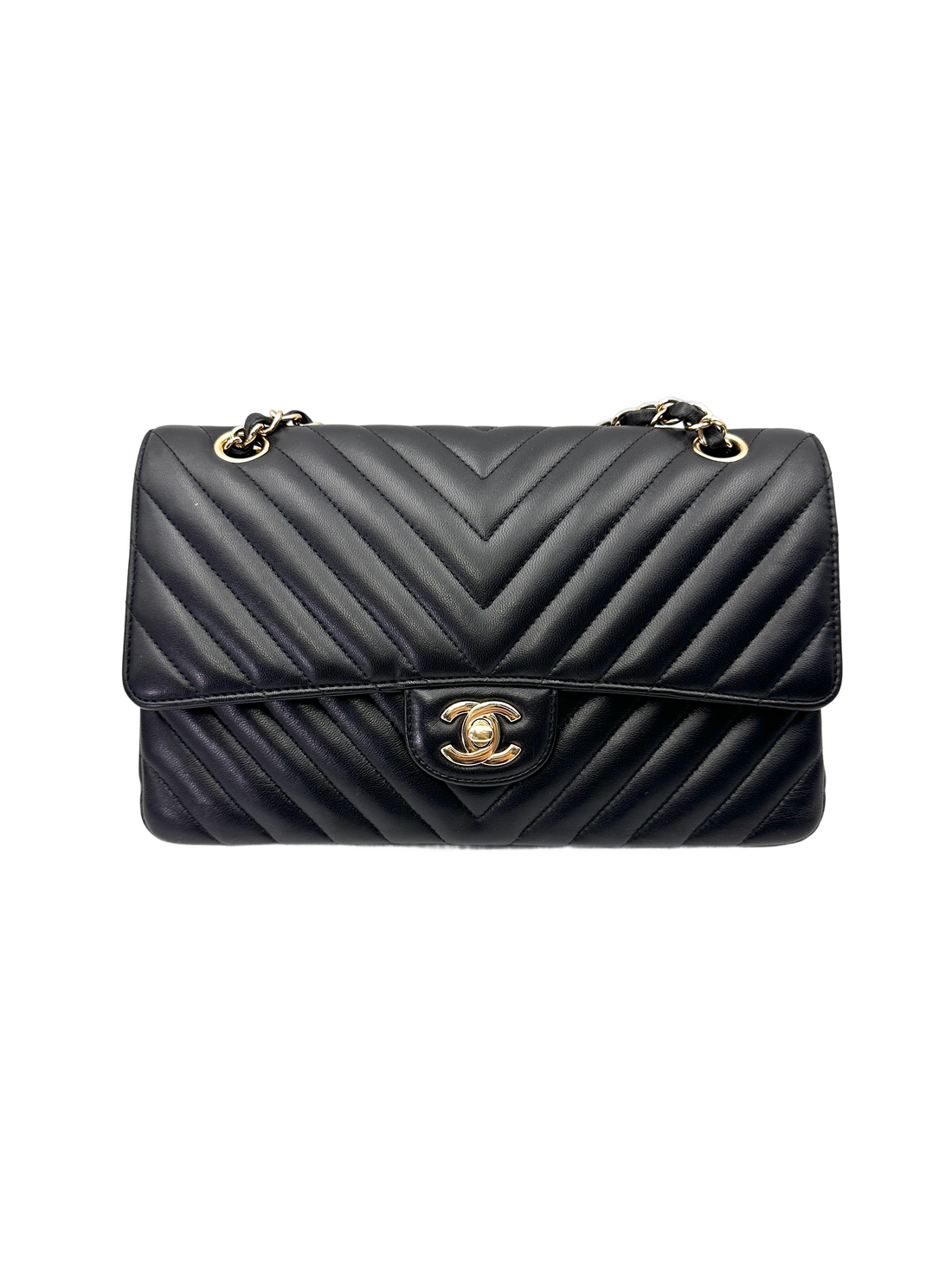 Chanel Classic Flap Black Chevron Quilted Leather Shoulder Bag With Gold Buckle(24***97) CC2145