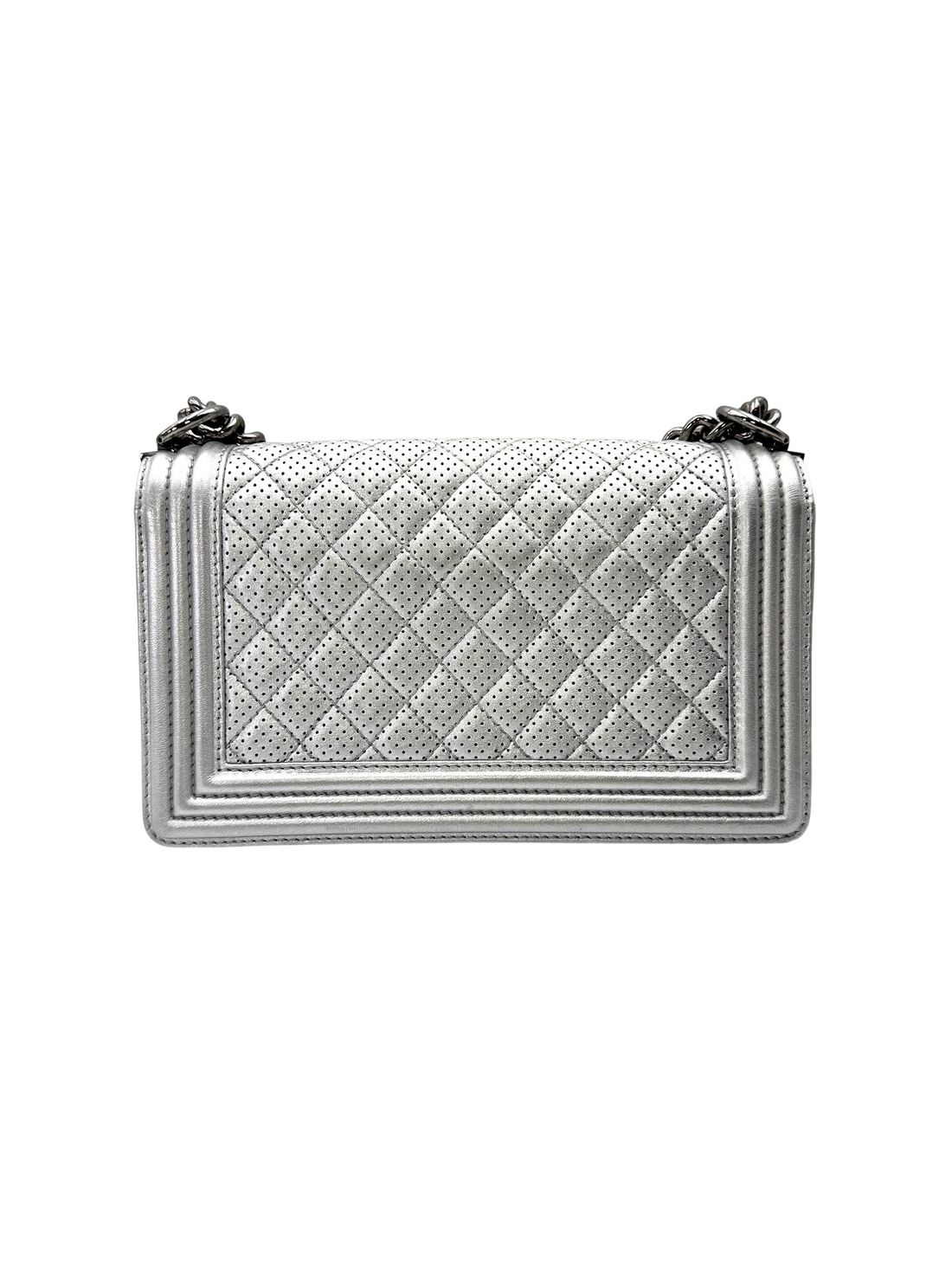 Chanel LeBoy Silver Perforated Quilted Leather Flap Bag With Silver Buckle(18***98) CC2147