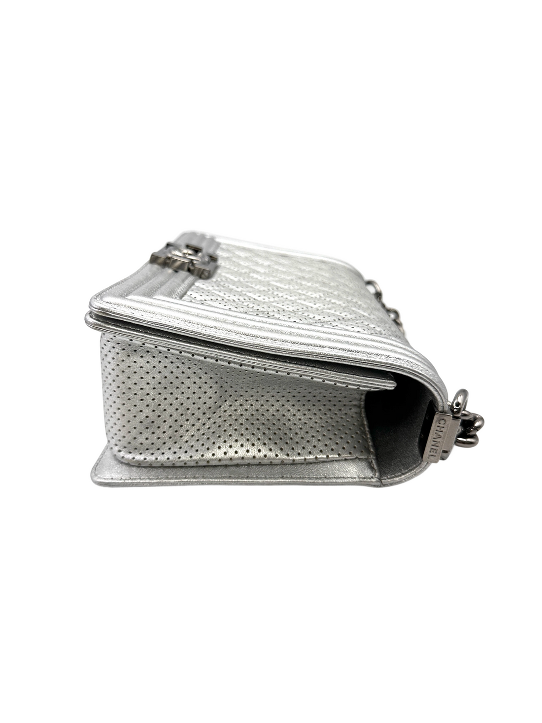 Chanel LeBoy Silver Perforated Quilted Leather Flap Bag With Silver Buckle(18***98) CC2147