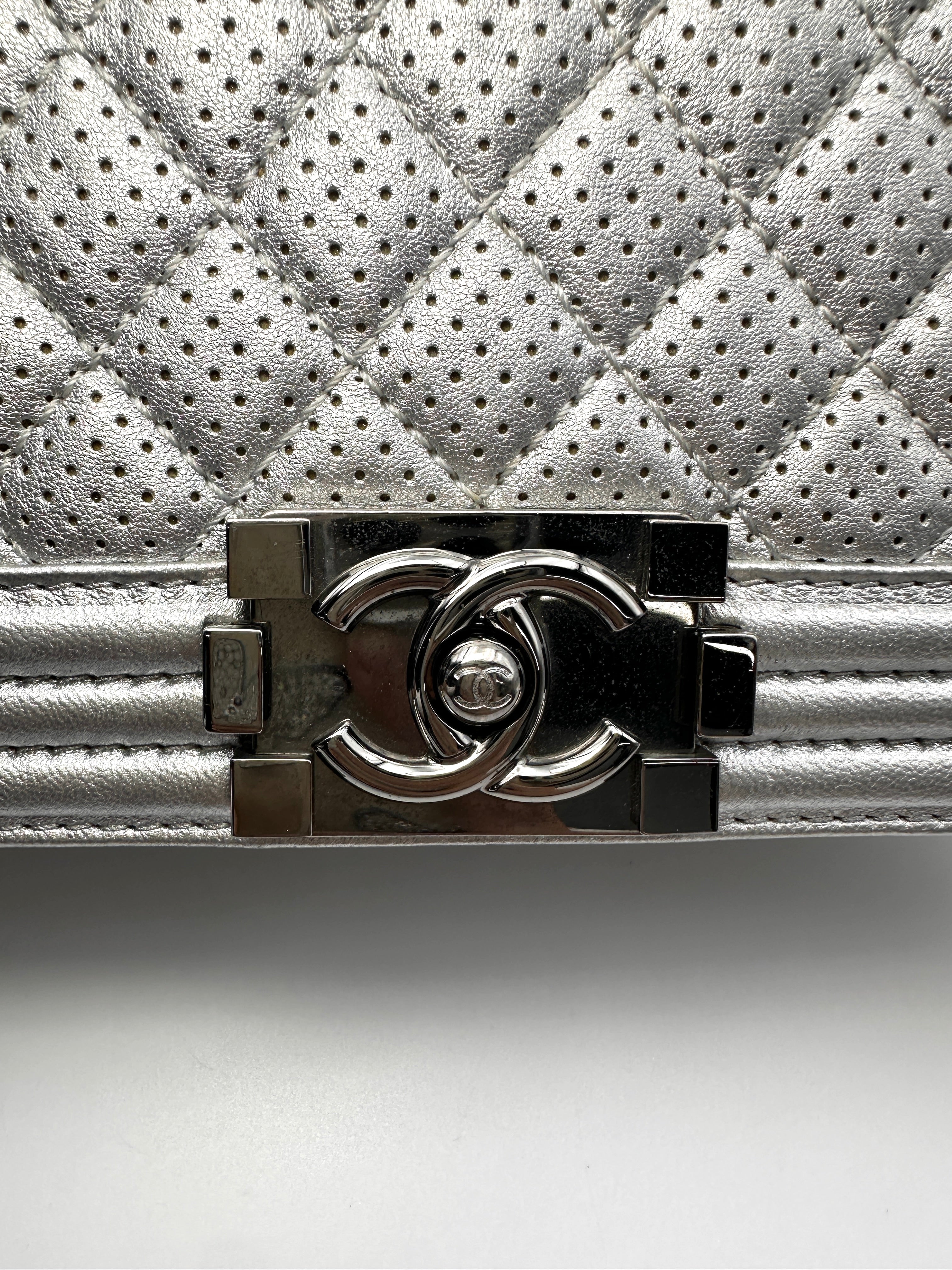 Chanel LeBoy Silver Perforated Quilted Leather Flap Bag With Silver Buckle(18***98) CC2147