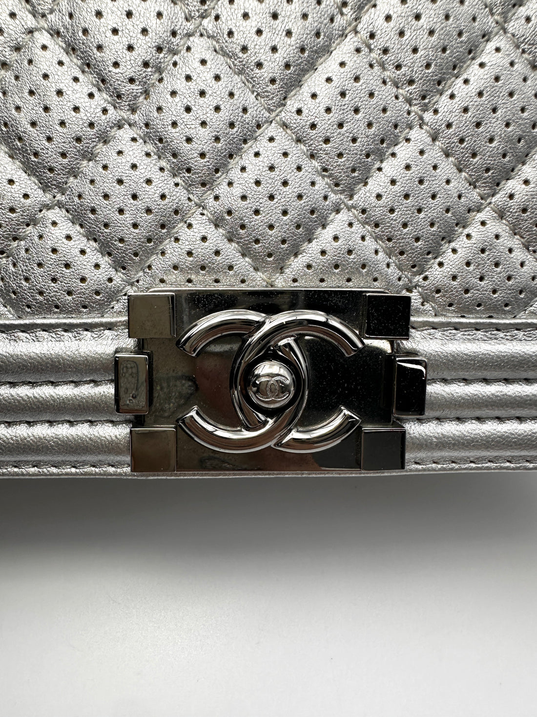 Chanel LeBoy Silver Perforated Quilted Leather Flap Bag With Silver Buckle(18***98) CC2147