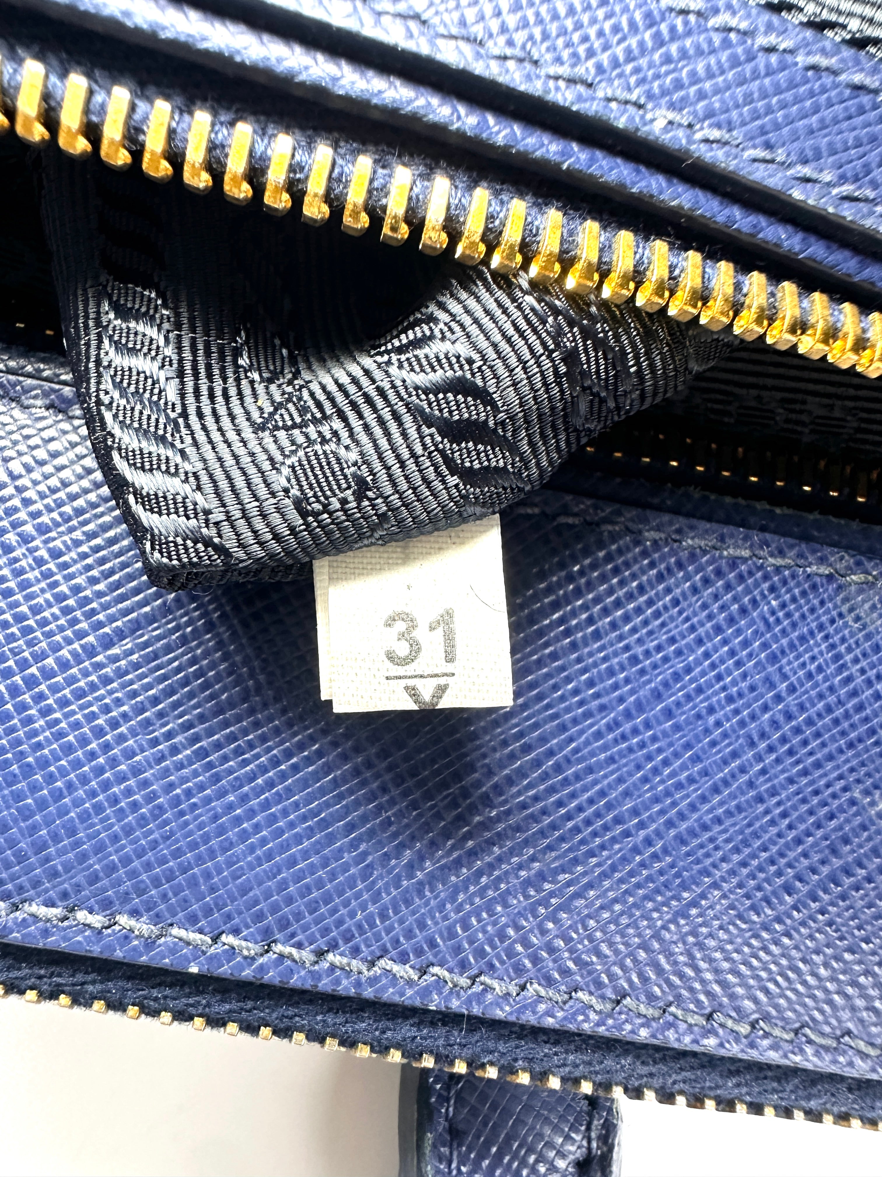 Prada Galleria Navy Saffiano Leather Handle Bag PR468