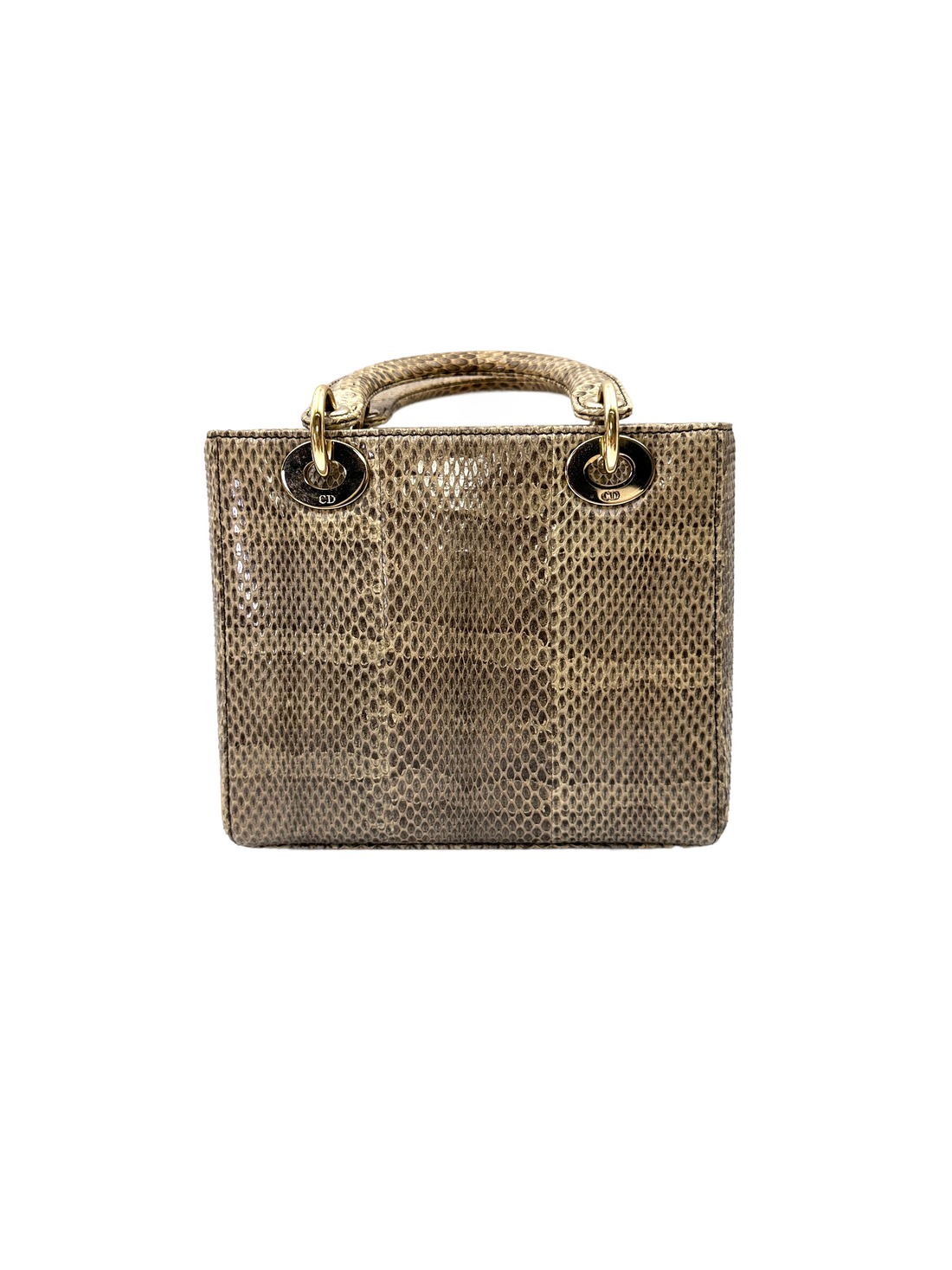 Christian Dior Lady Dior Gold Python Leather Handle Bag With Gold Charms DR797