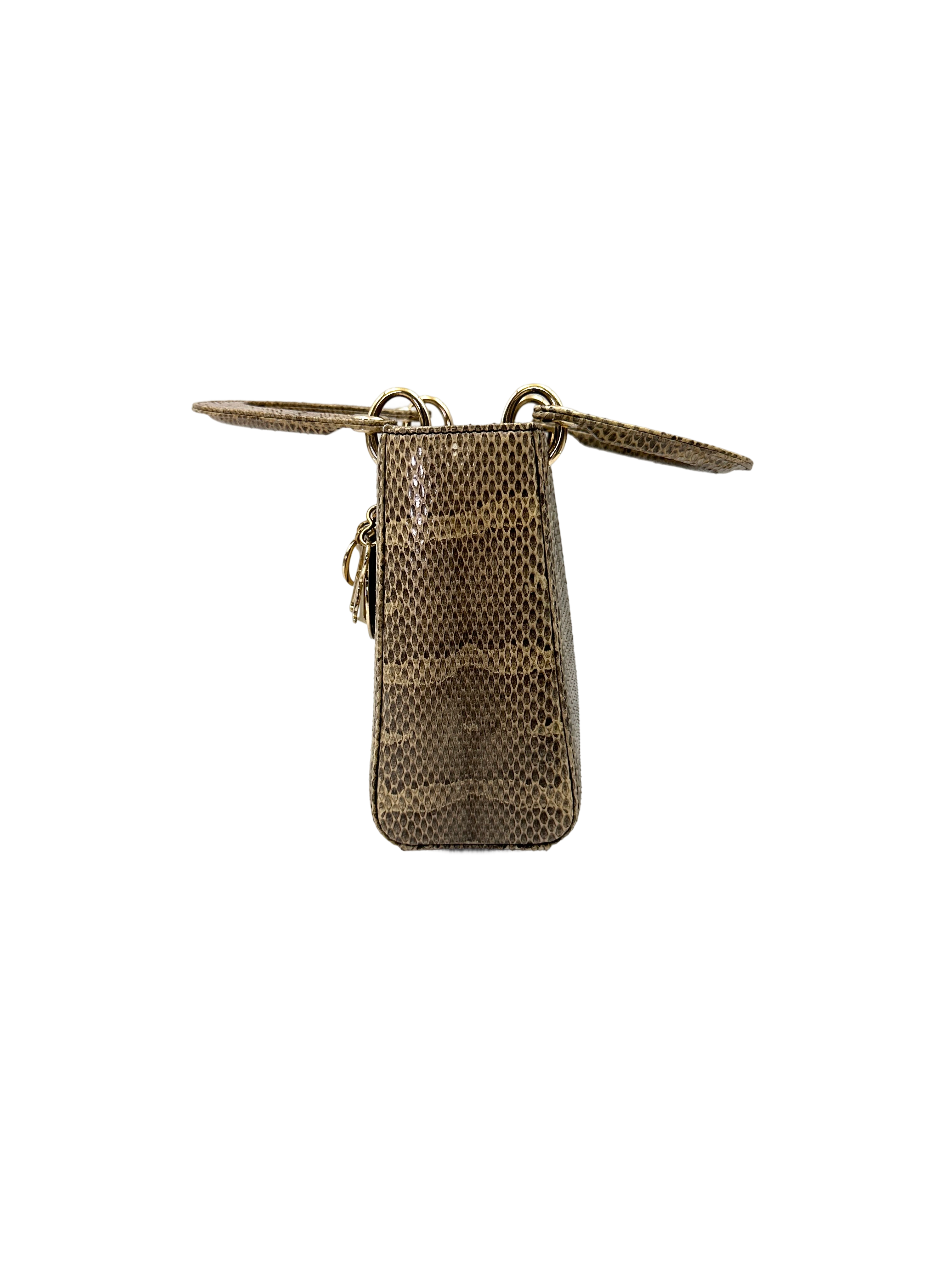 Christian Dior Lady Dior Gold Python Leather Handle Bag With Gold Charms DR797