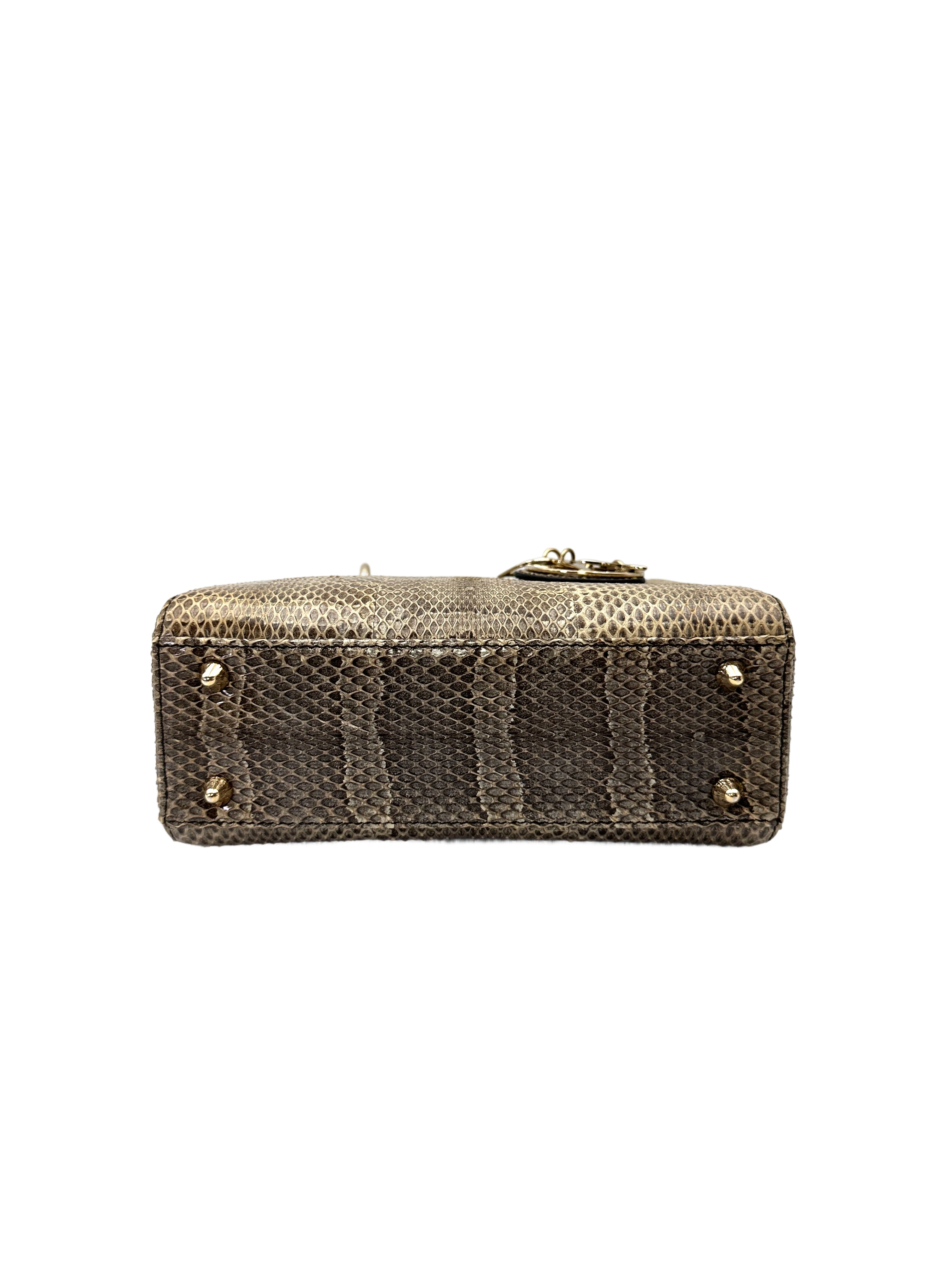 Christian Dior Lady Dior Gold Python Leather Handle Bag With Gold Charms DR797