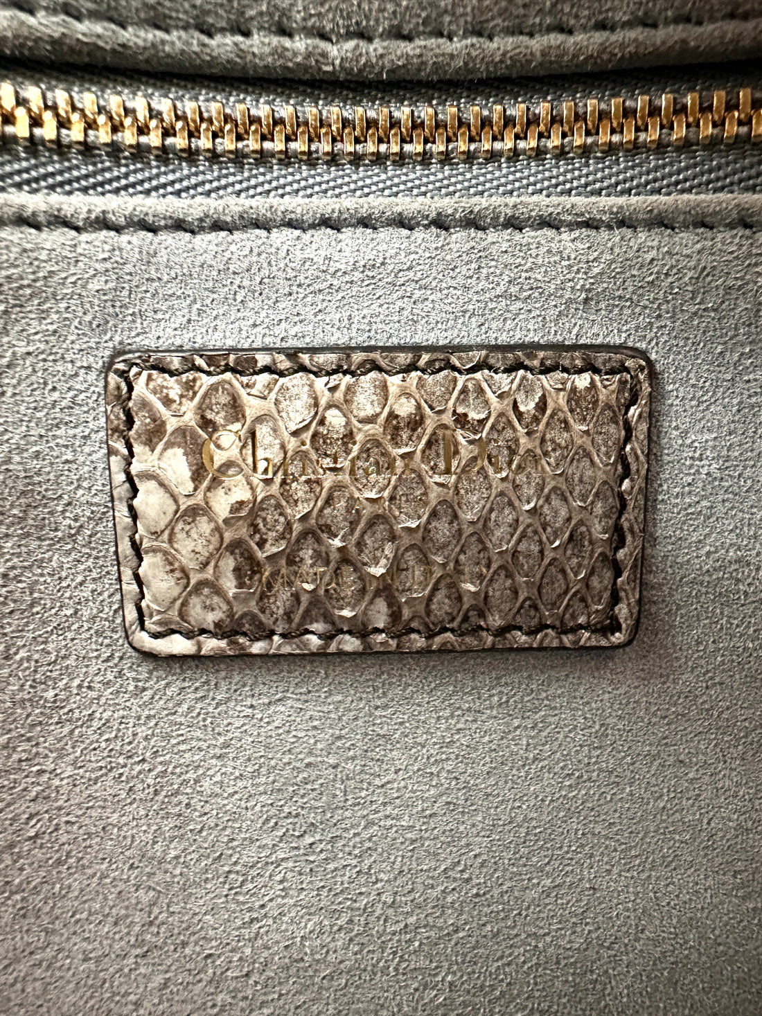 Christian Dior Lady Dior Gold Python Leather Handle Bag With Gold Charms DR797