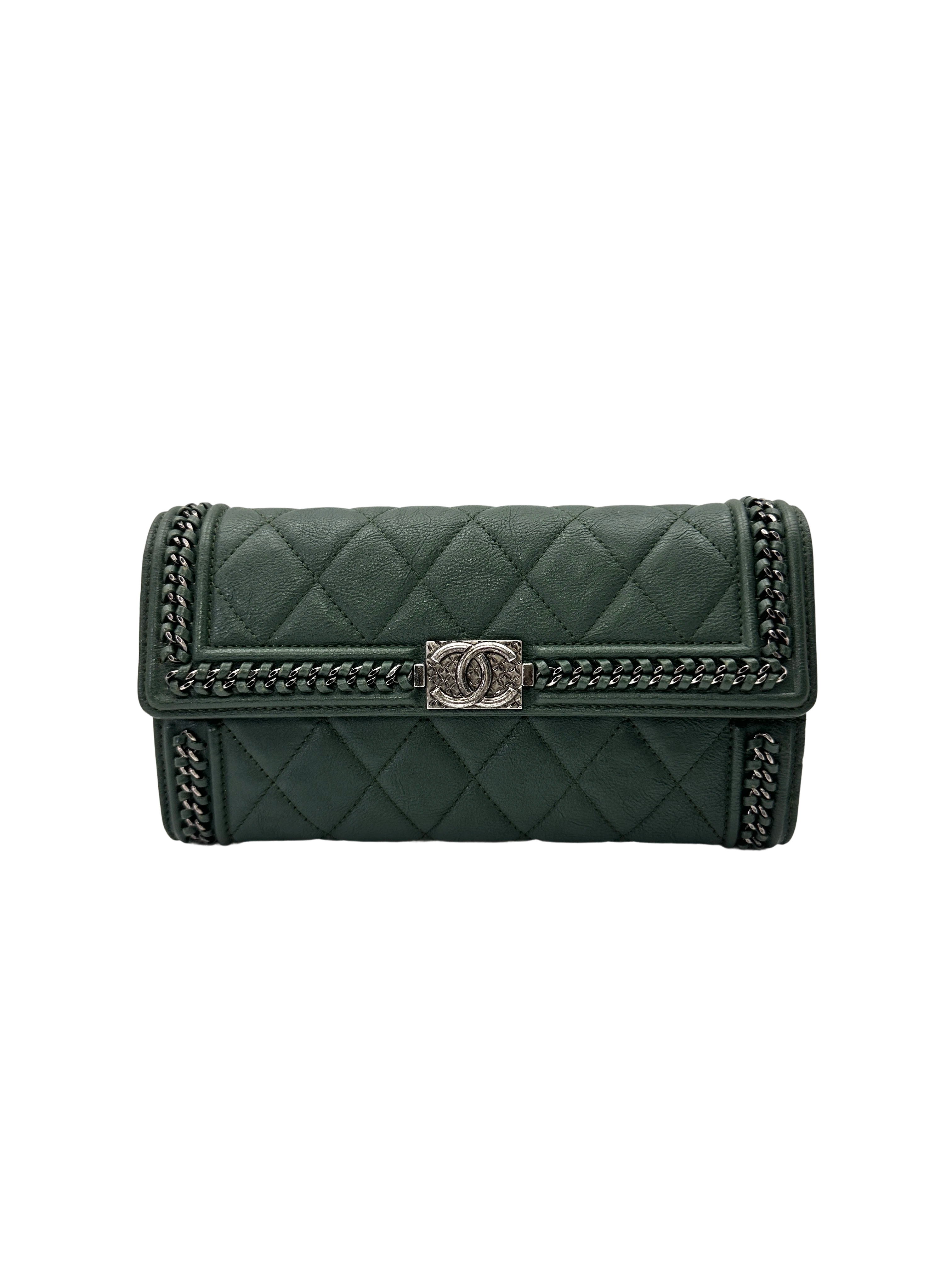 Chanel LeBoy Green Quilted Leather Long Wallet(22***54) CC2149