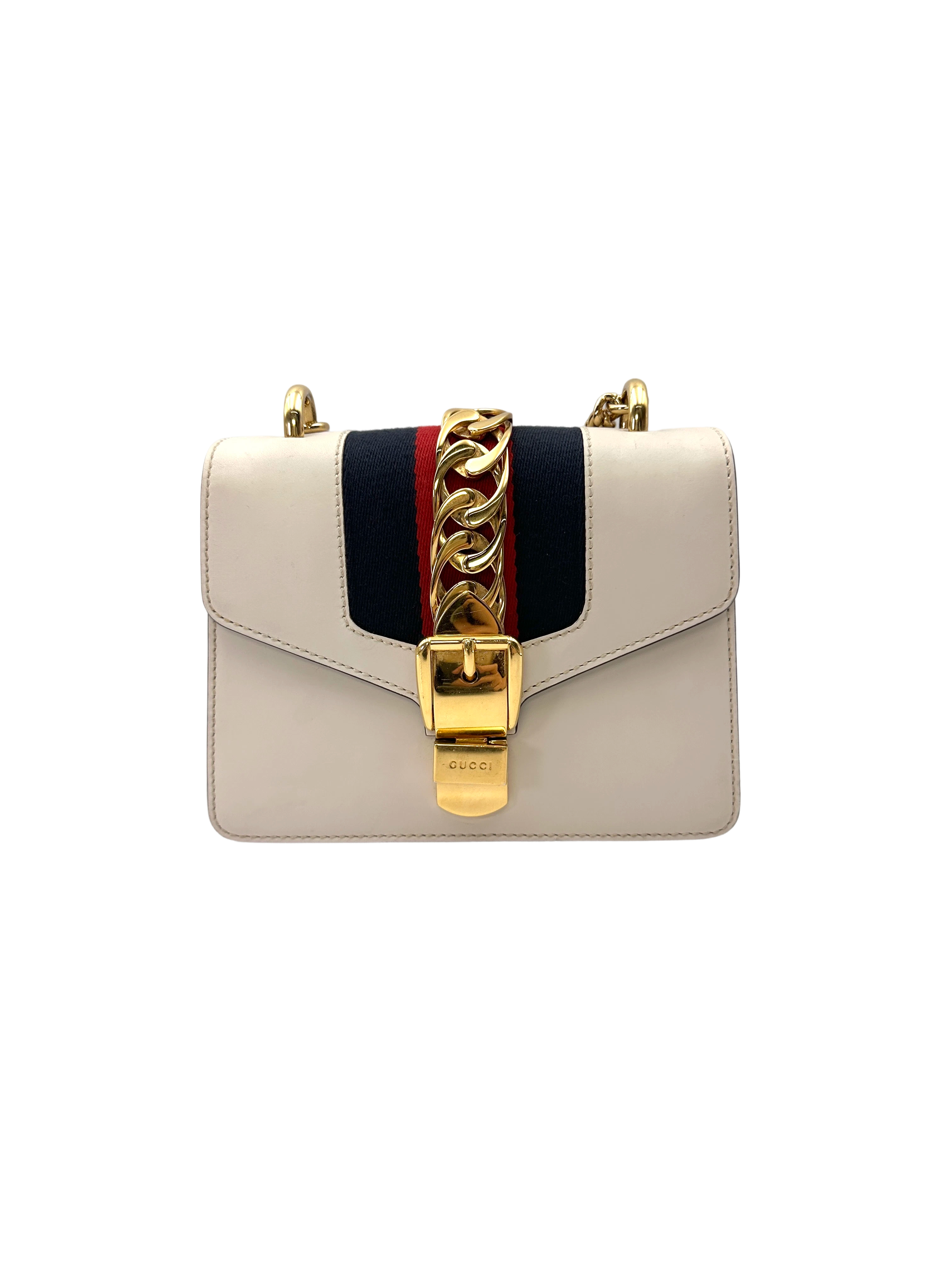 Gucci Sylvie White Leather Small Size Shoulder Bag GG1309