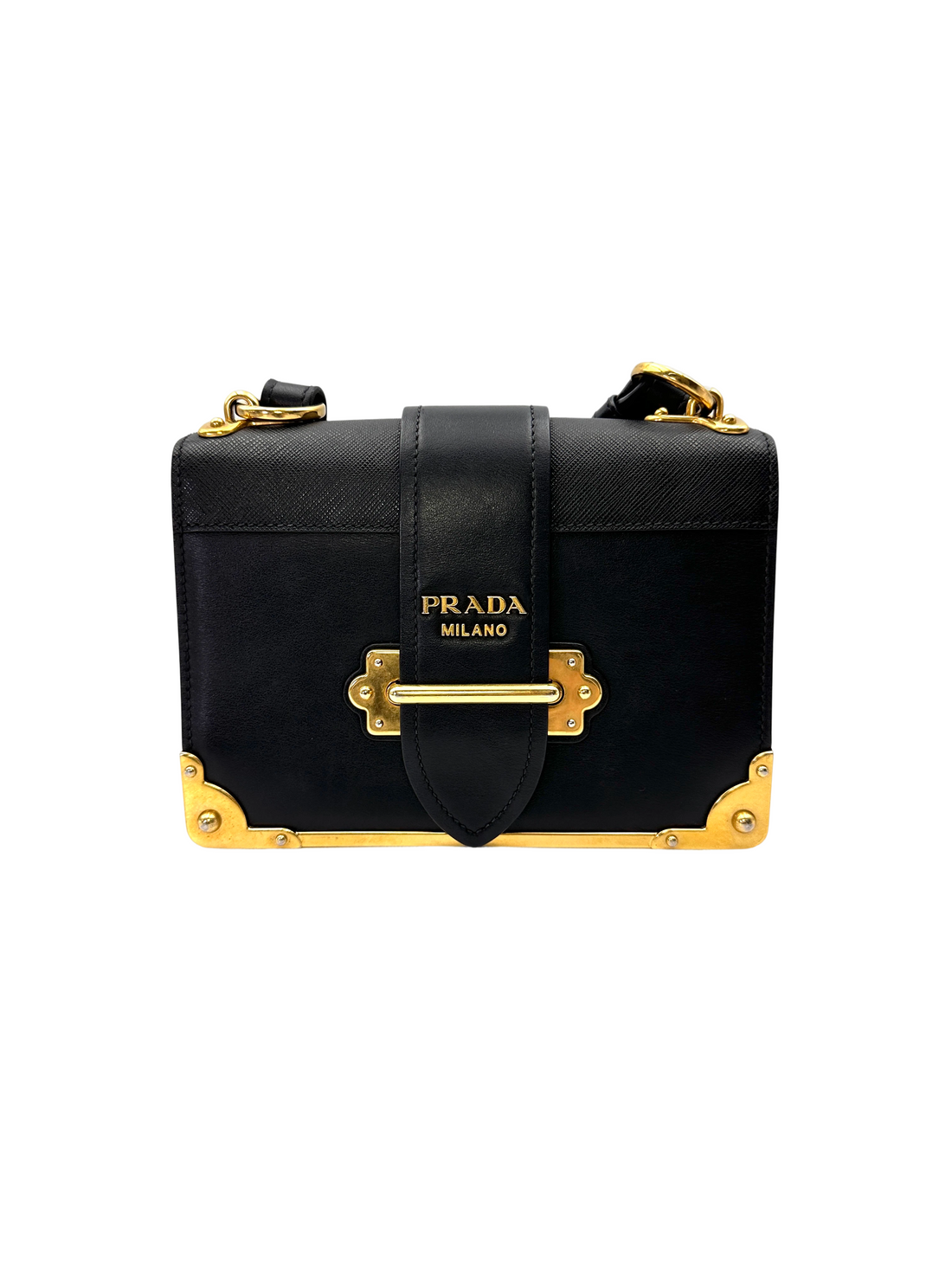 Prada Cahier Black Leather Shoulder Bag PR476