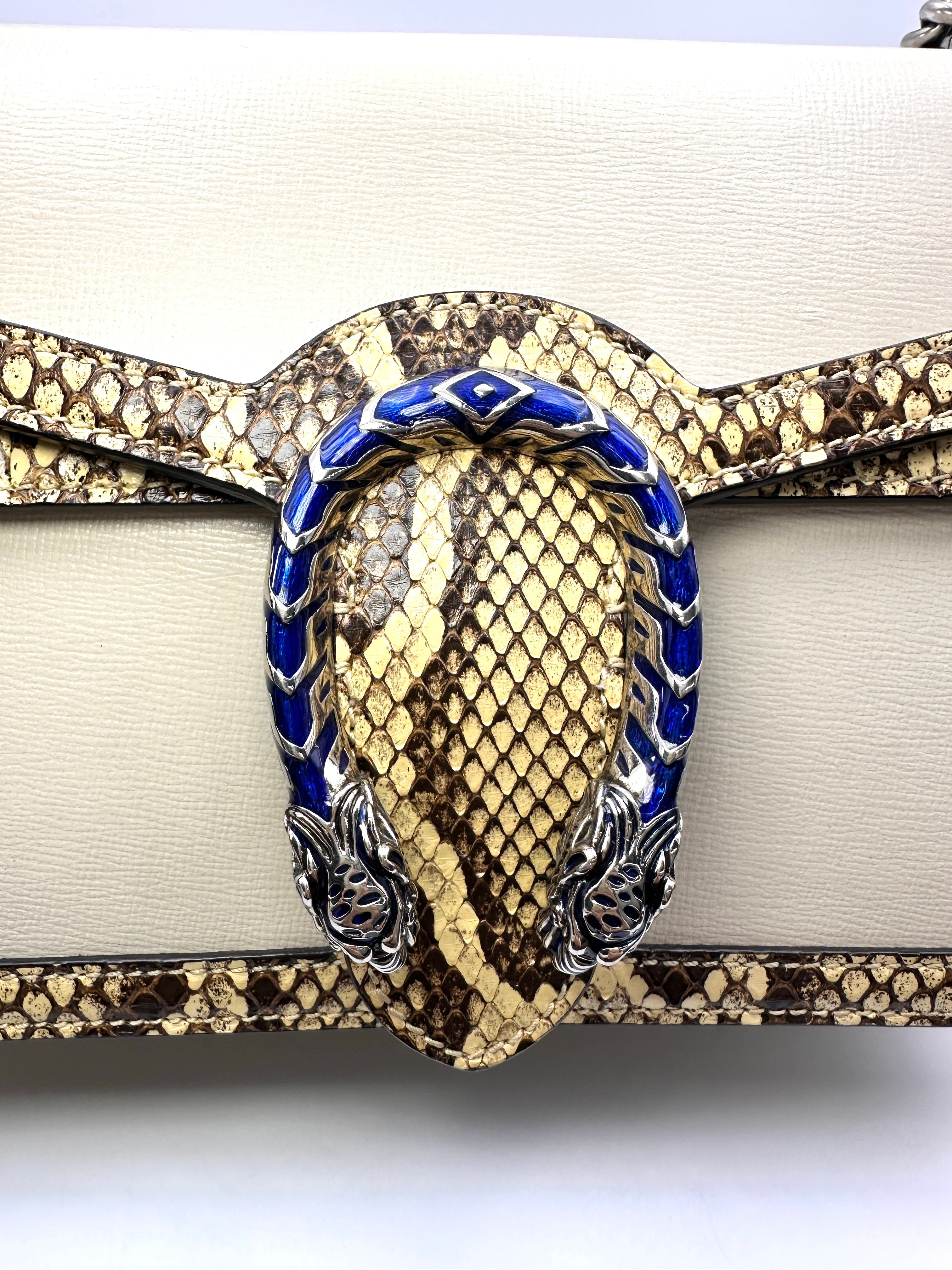 Gucci Dionysus White Leather Shoulder Bag With Python Leather Trim GG1315