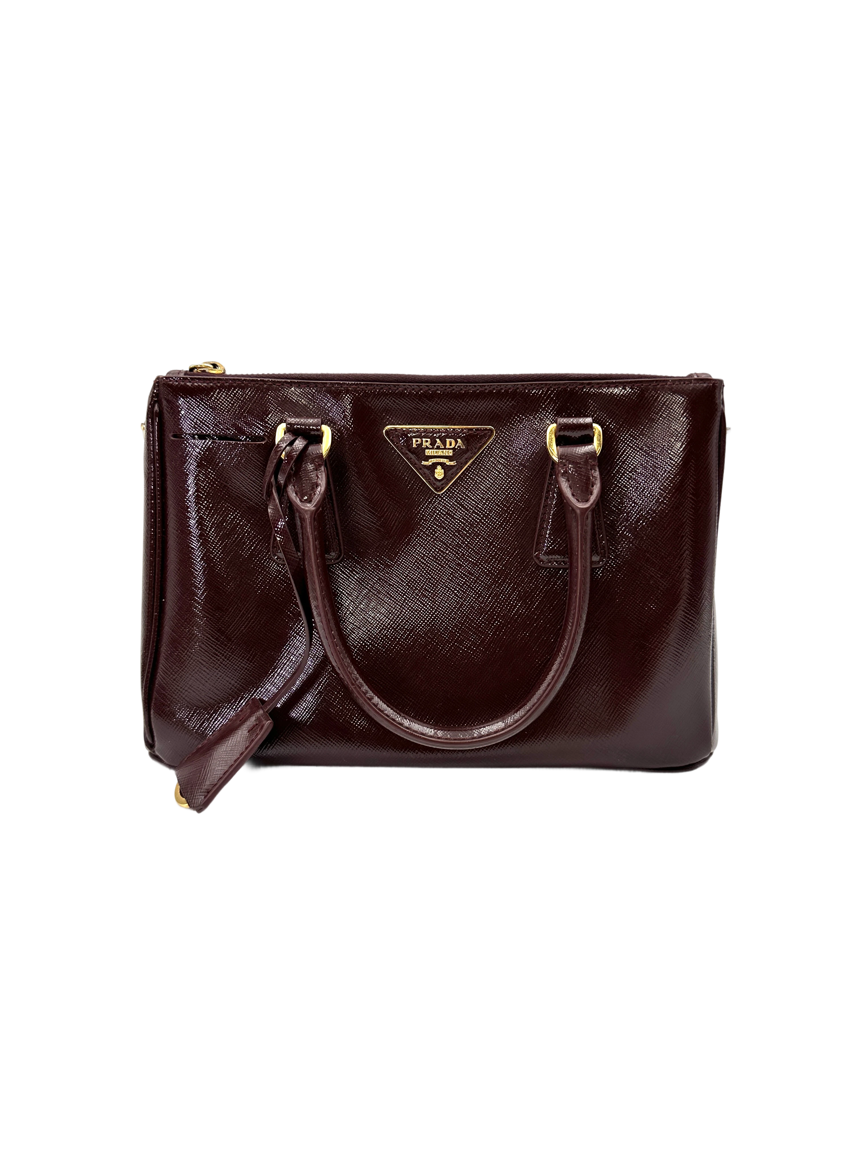 Prada Galleria Dark Red Saffiano Leather Small Size Handle Bag PR478