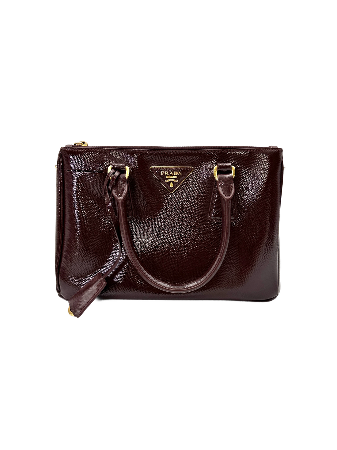 Prada Galleria Dark Red Saffiano Leather Small Size Handle Bag PR478
