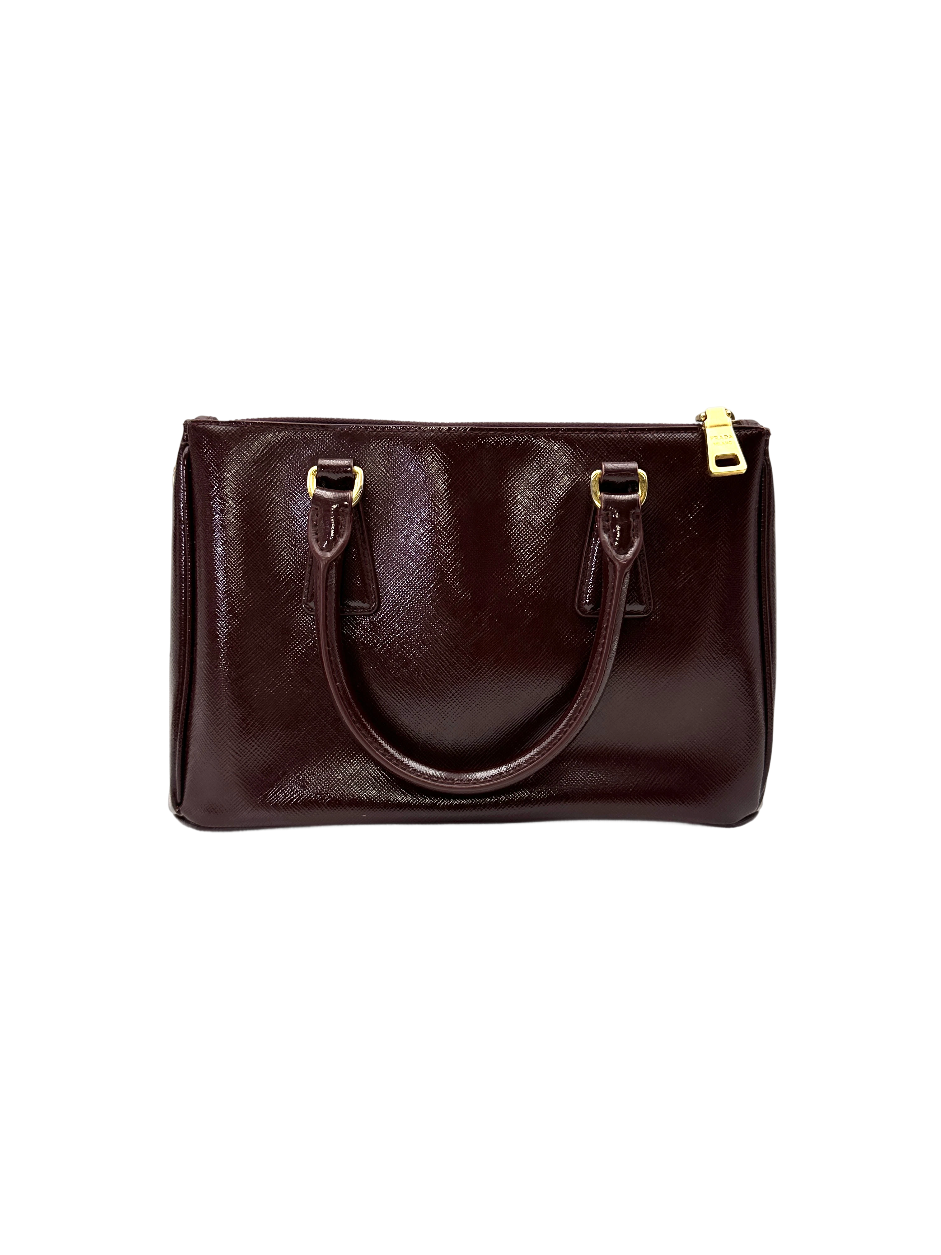 Prada Galleria Dark Red Saffiano Leather Small Size Handle Bag PR478