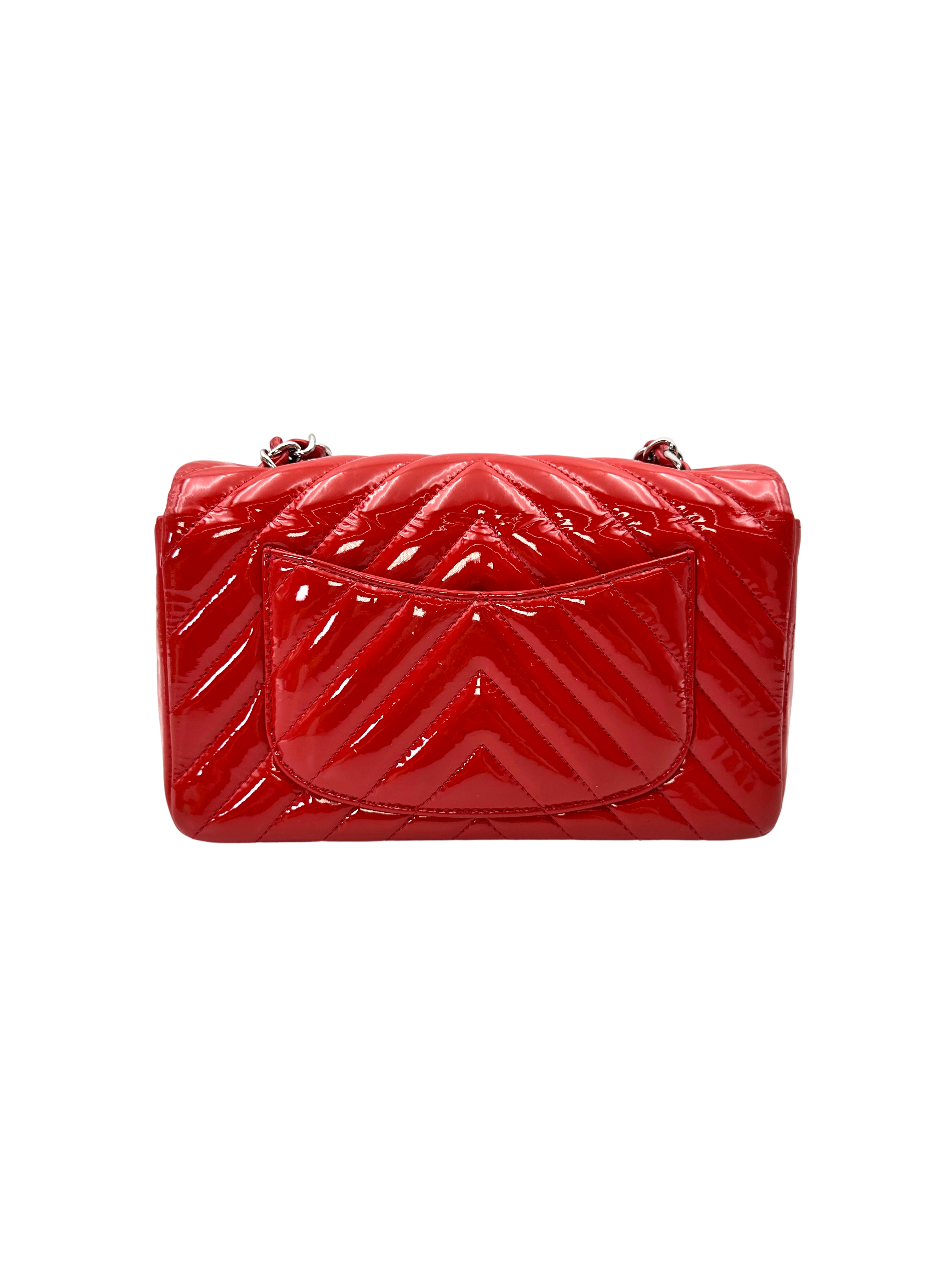 Chanel Classic Flap Red Chevron Quilted Patent Leather Shoulder Bag With Silver Buckle(21***61) CC2151