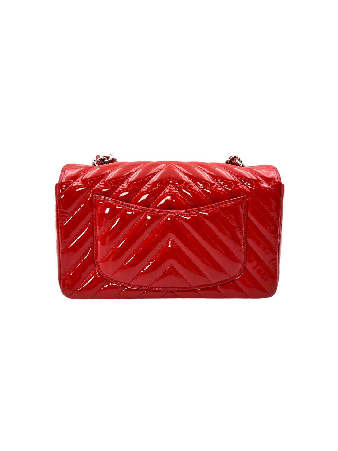 Chanel Classic Flap Red Chevron Quilted Patent Leather Shoulder Bag With Silver Buckle(21***61) CC2151