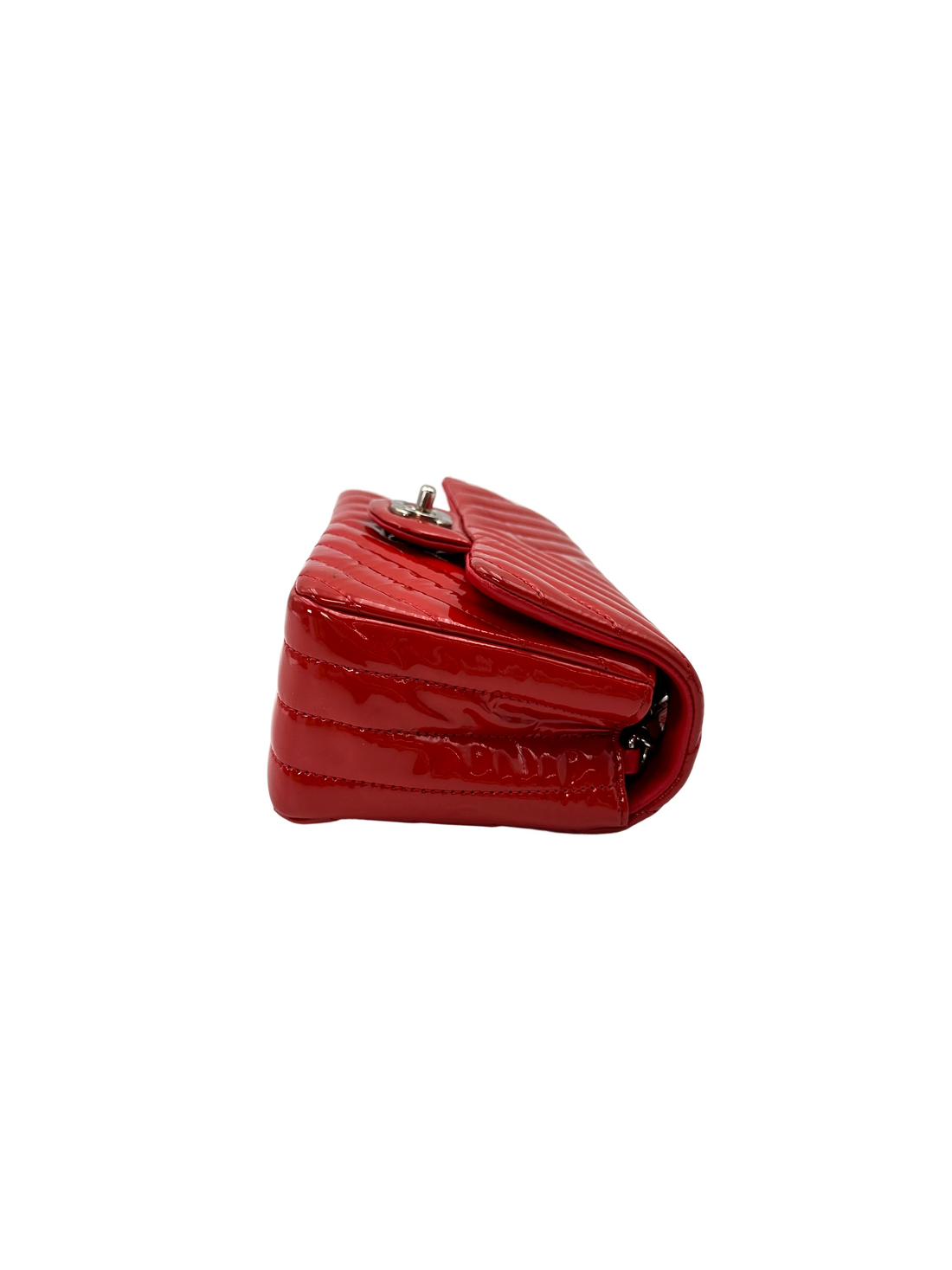 Chanel Classic Flap Red Chevron Quilted Patent Leather Shoulder Bag With Silver Buckle(21***61) CC2151