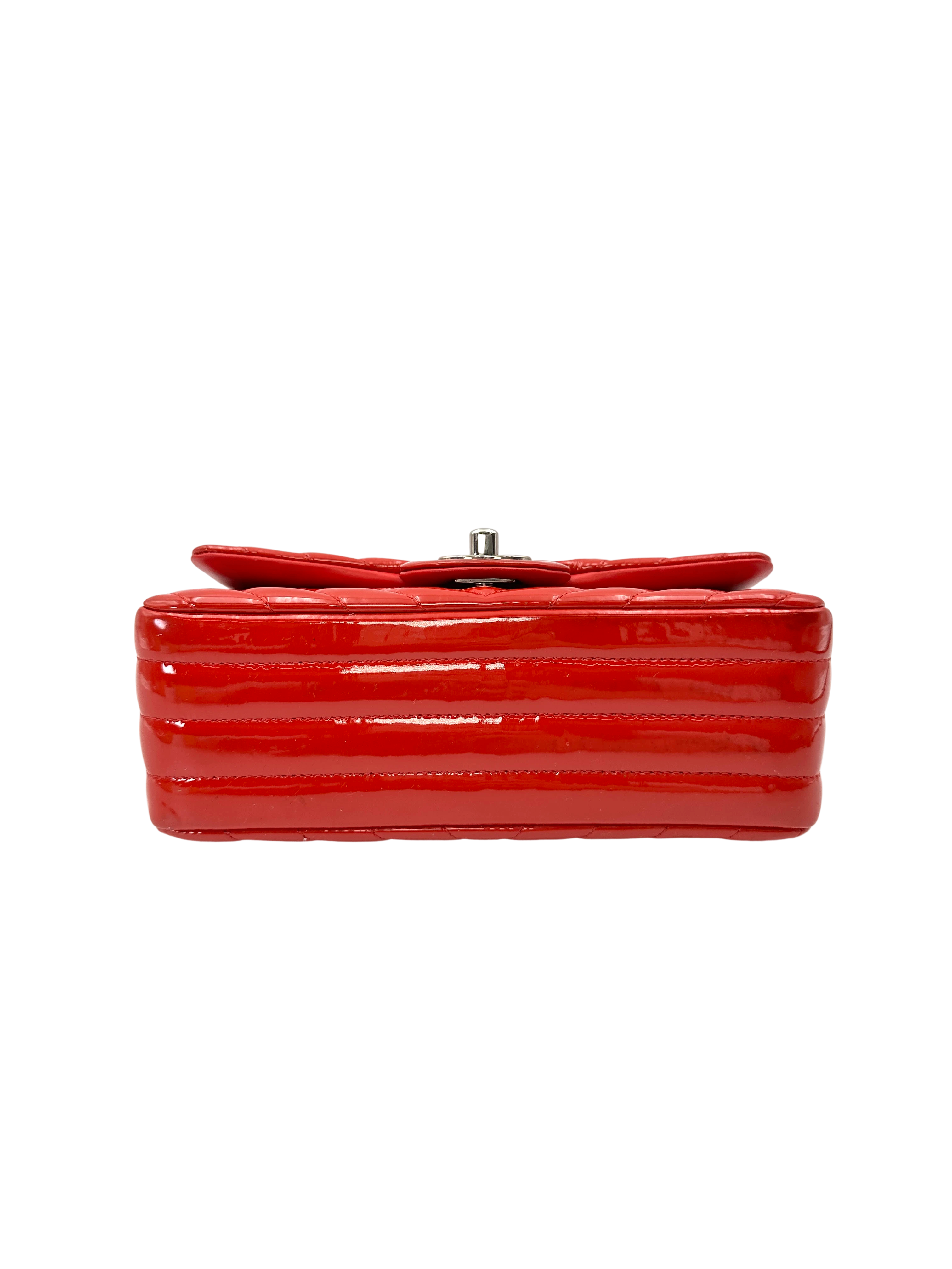 Chanel Classic Flap Red Chevron Quilted Patent Leather Shoulder Bag With Silver Buckle(21***61) CC2151