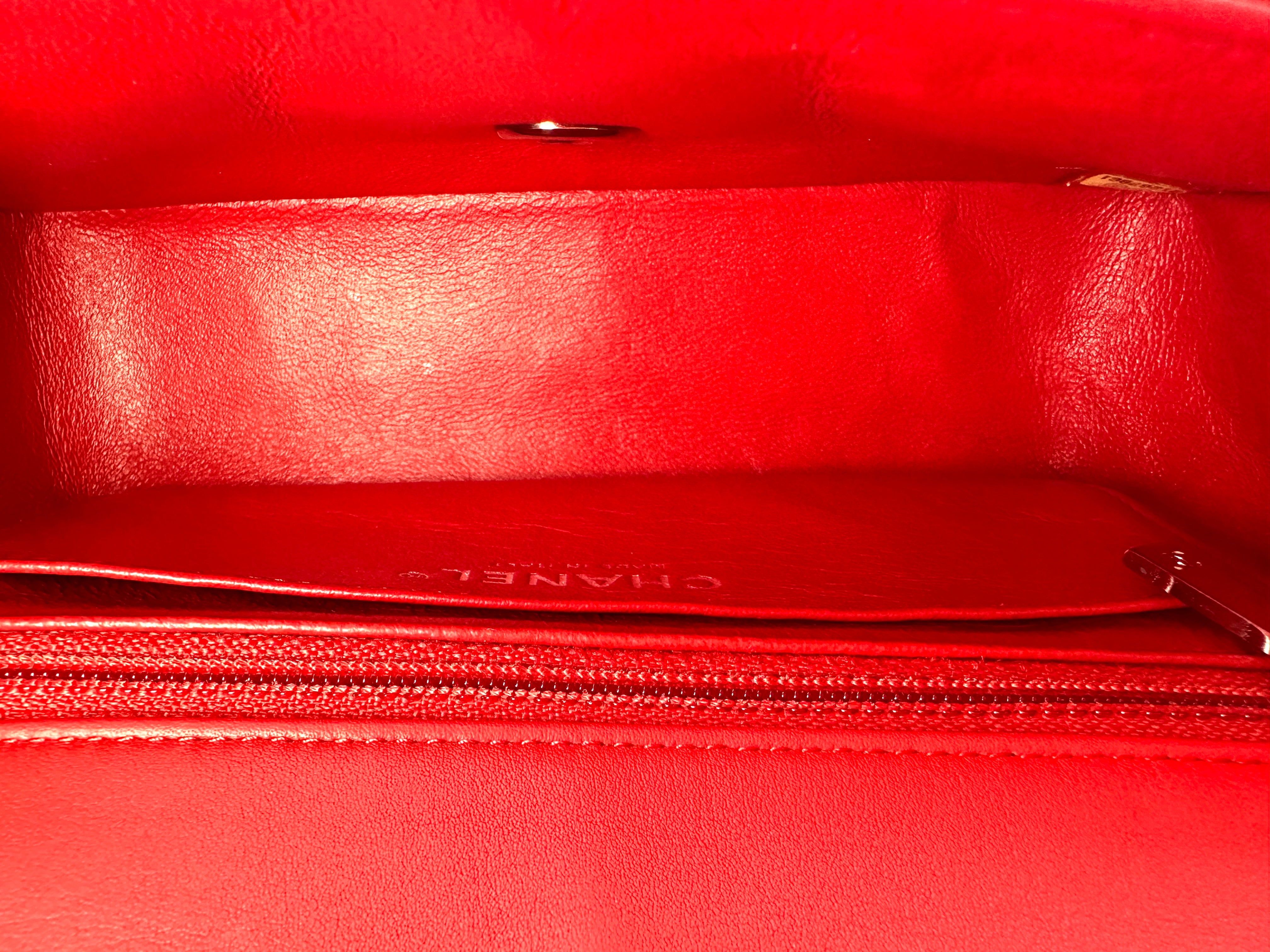Chanel Classic Flap Red Chevron Quilted Patent Leather Shoulder Bag With Silver Buckle(21***61) CC2151