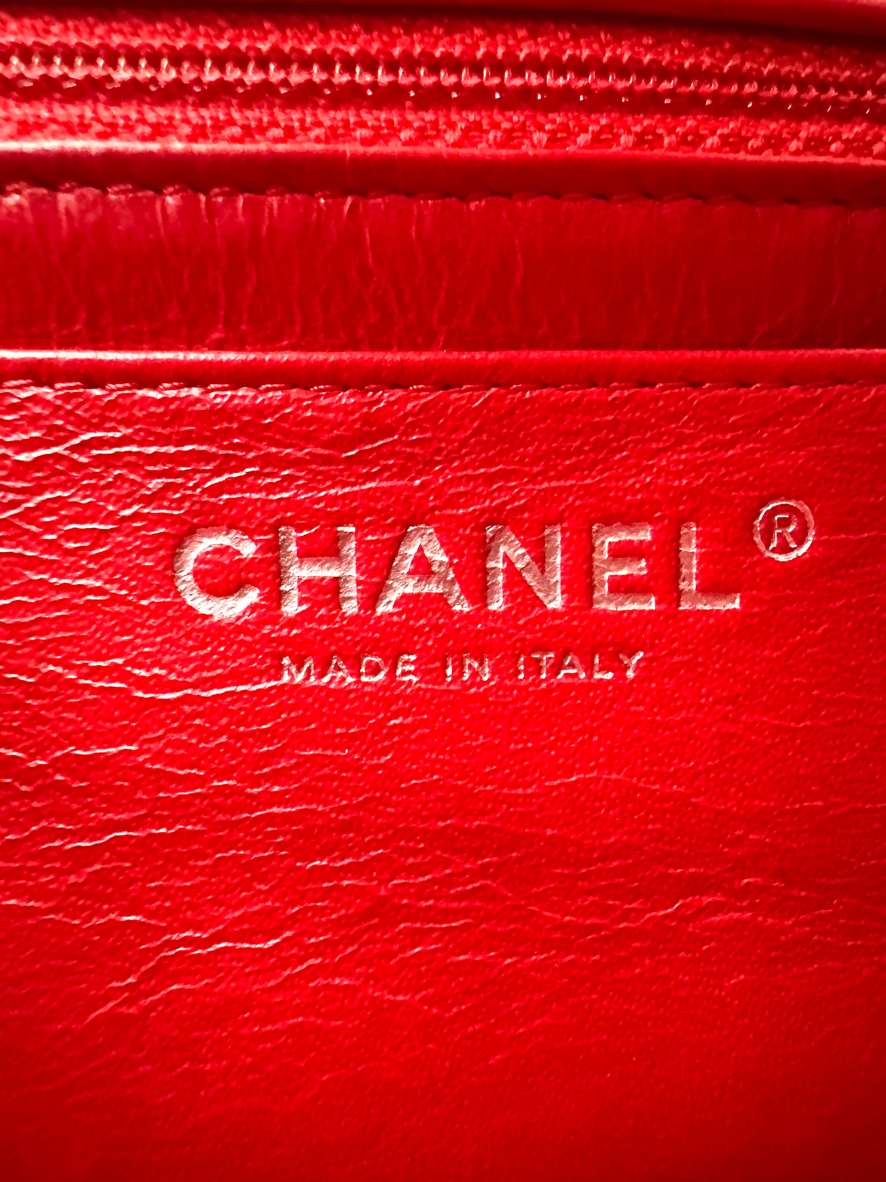 Chanel Classic Flap Red Chevron Quilted Patent Leather Shoulder Bag With Silver Buckle(21***61) CC2151