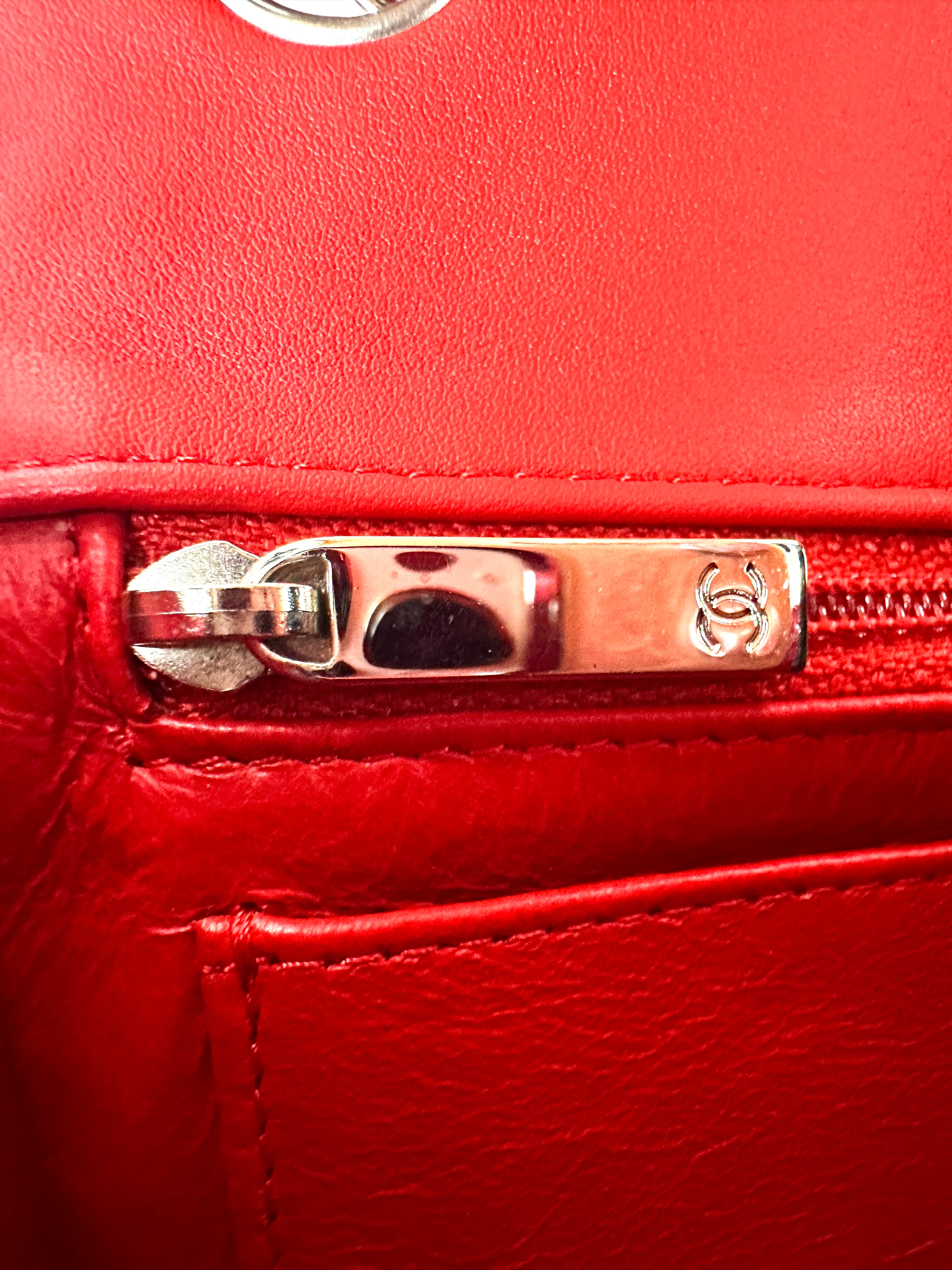 Chanel Classic Flap Red Chevron Quilted Patent Leather Shoulder Bag With Silver Buckle(21***61) CC2151