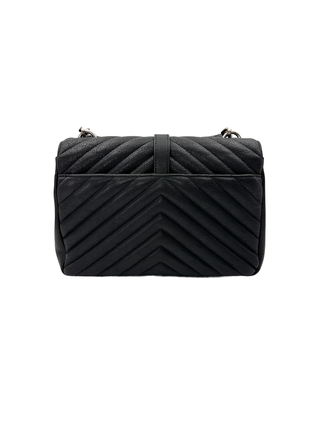 Saint Laurent College Black Chevron Quilted Leather Medium Size Flap Bag SL258