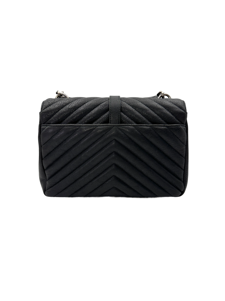 Saint Laurent College Black Chevron Quilted Leather Medium Size Flap Bag SL258