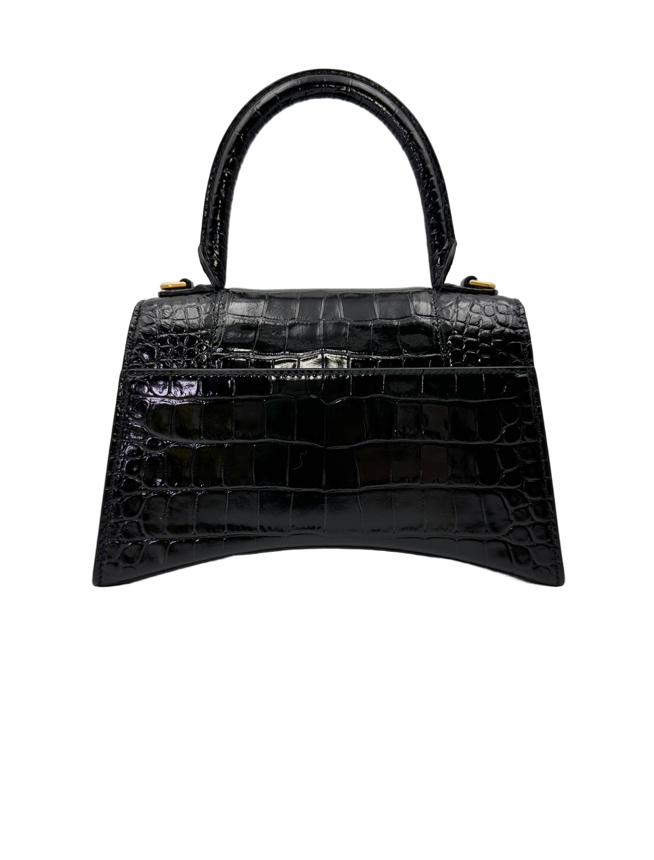Balenciaga Hourglass Black Croc-Embossed Leather Handle Bag BB76