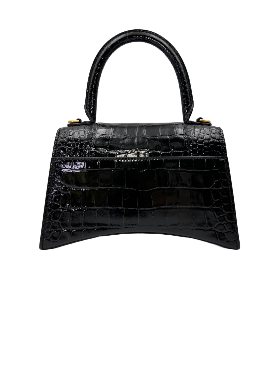 Balenciaga Hourglass Black Croc-Embossed Leather Handle Bag BB76