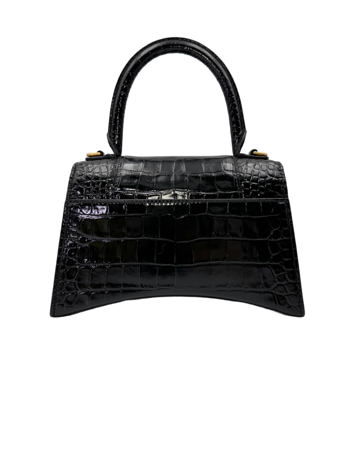 Balenciaga Hourglass Black Croc-Embossed Leather Handle Bag BB76