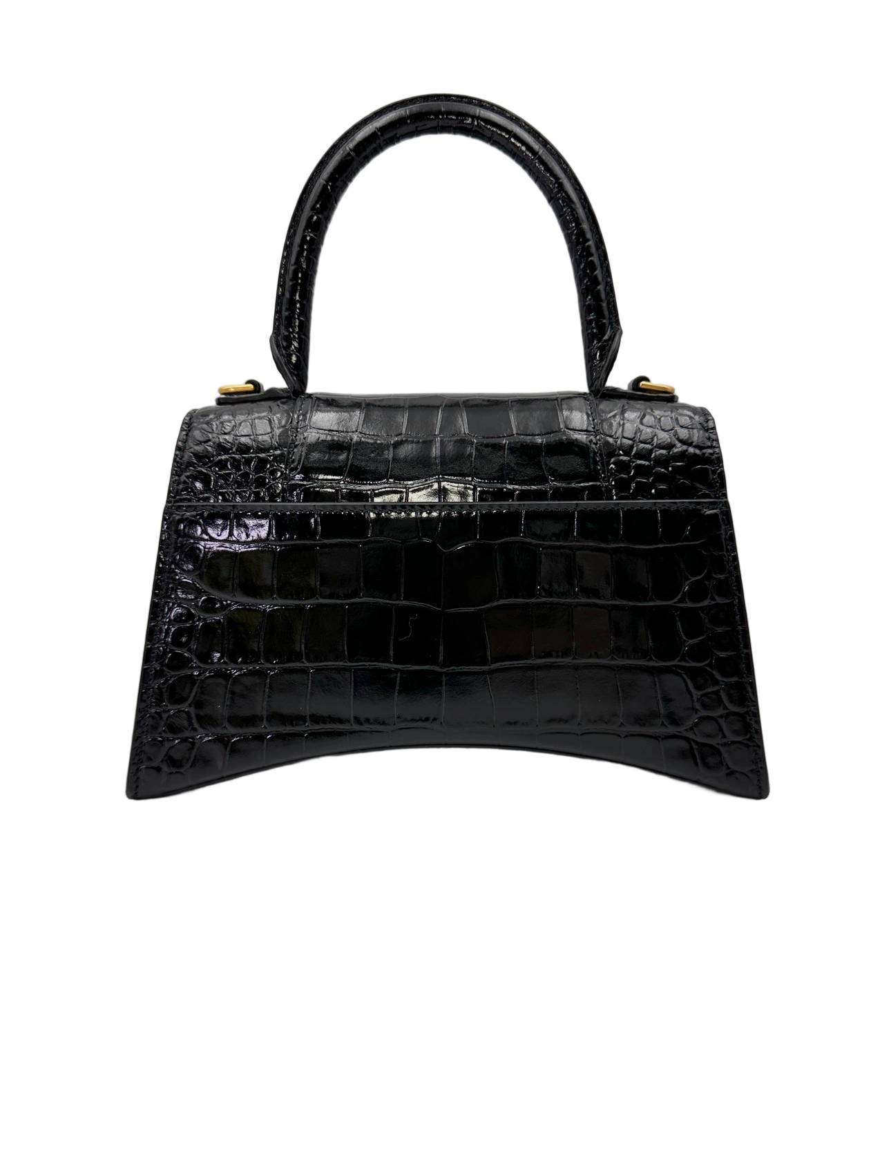 Balenciaga Hourglass Black Croc-Embossed Leather Handle Bag BB78