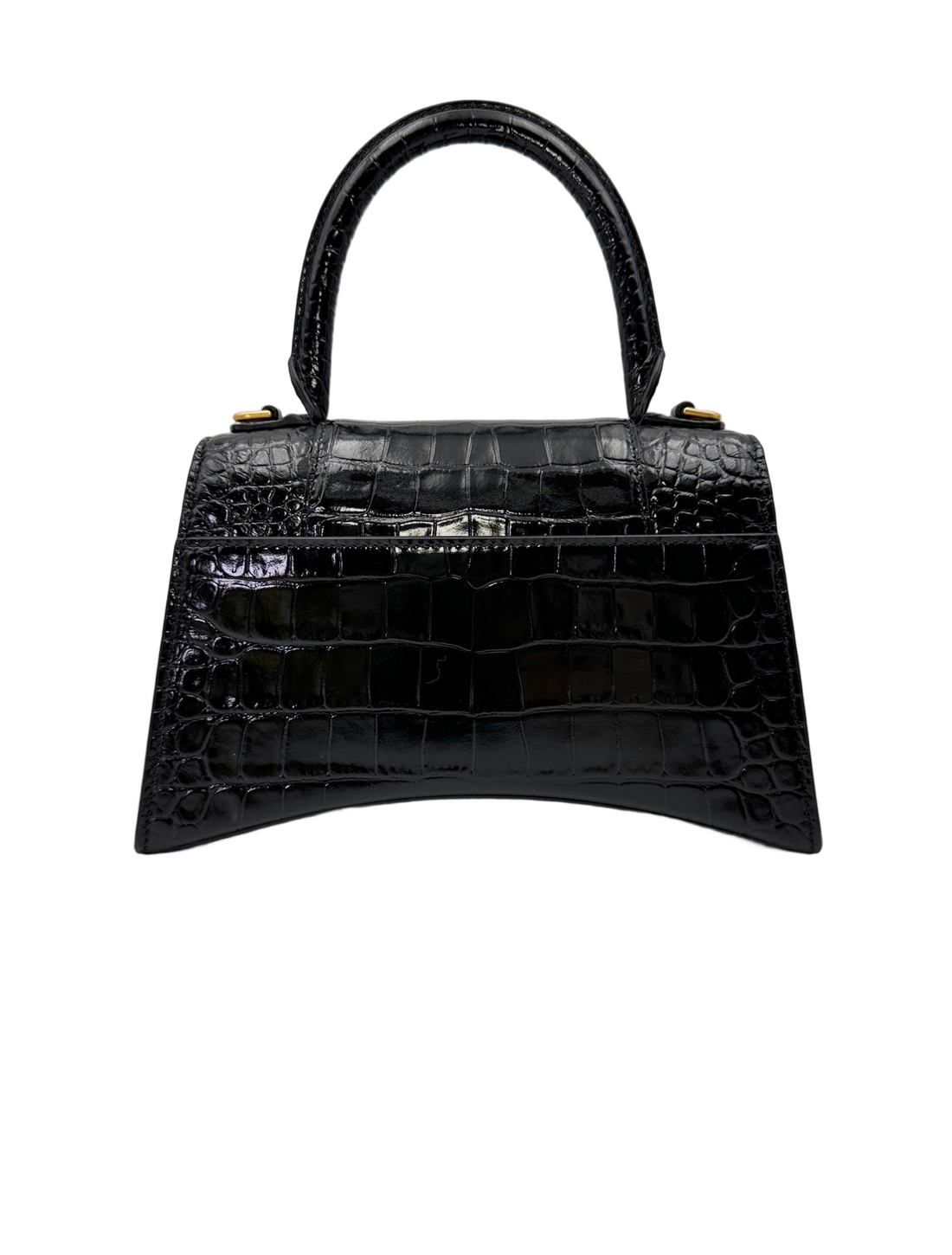Balenciaga Hourglass Black Croc-Embossed Leather Handle Bag BB78